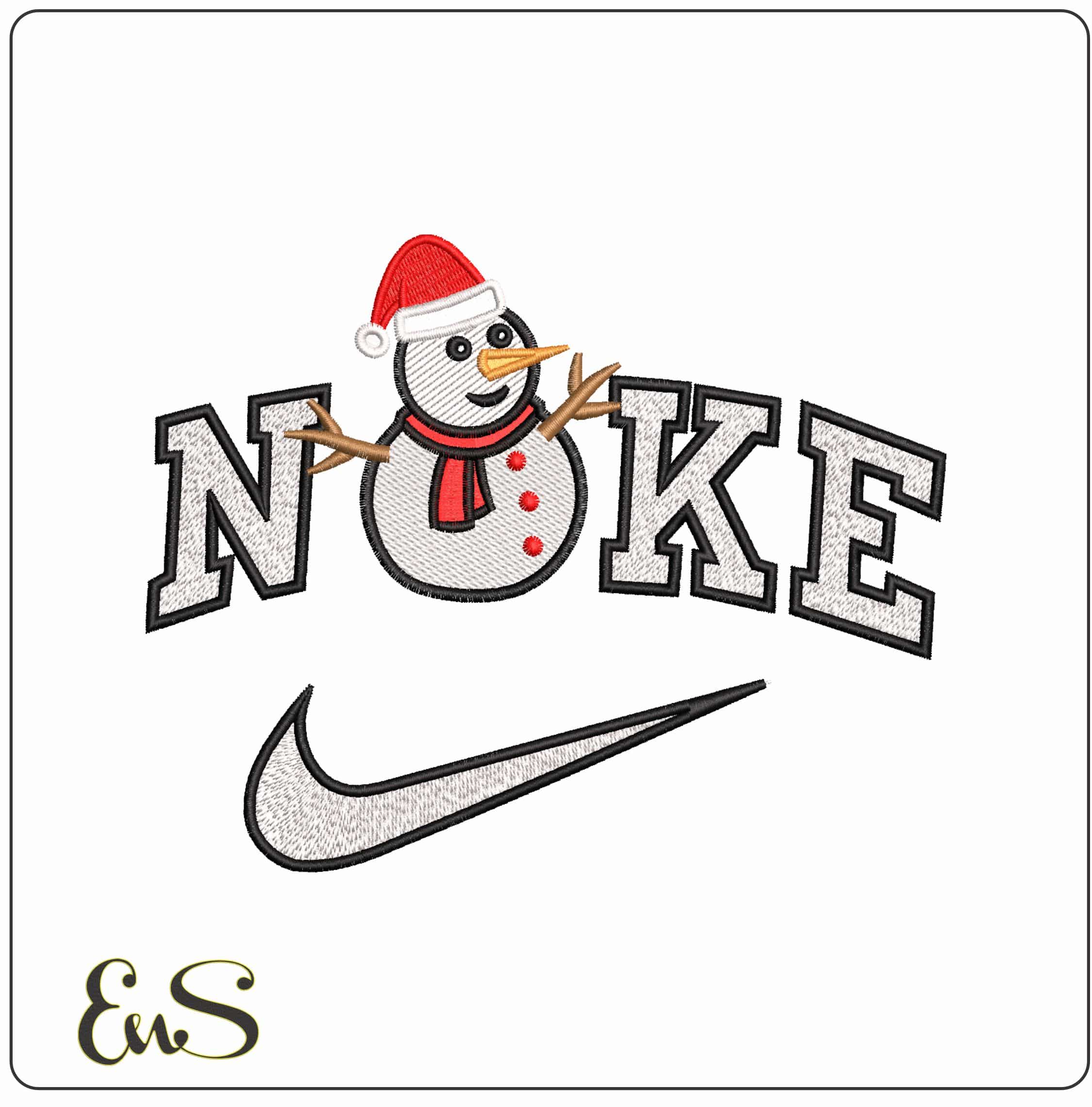 Nike Snowman with Santa Hat- Elegant embroidery design file - instant download