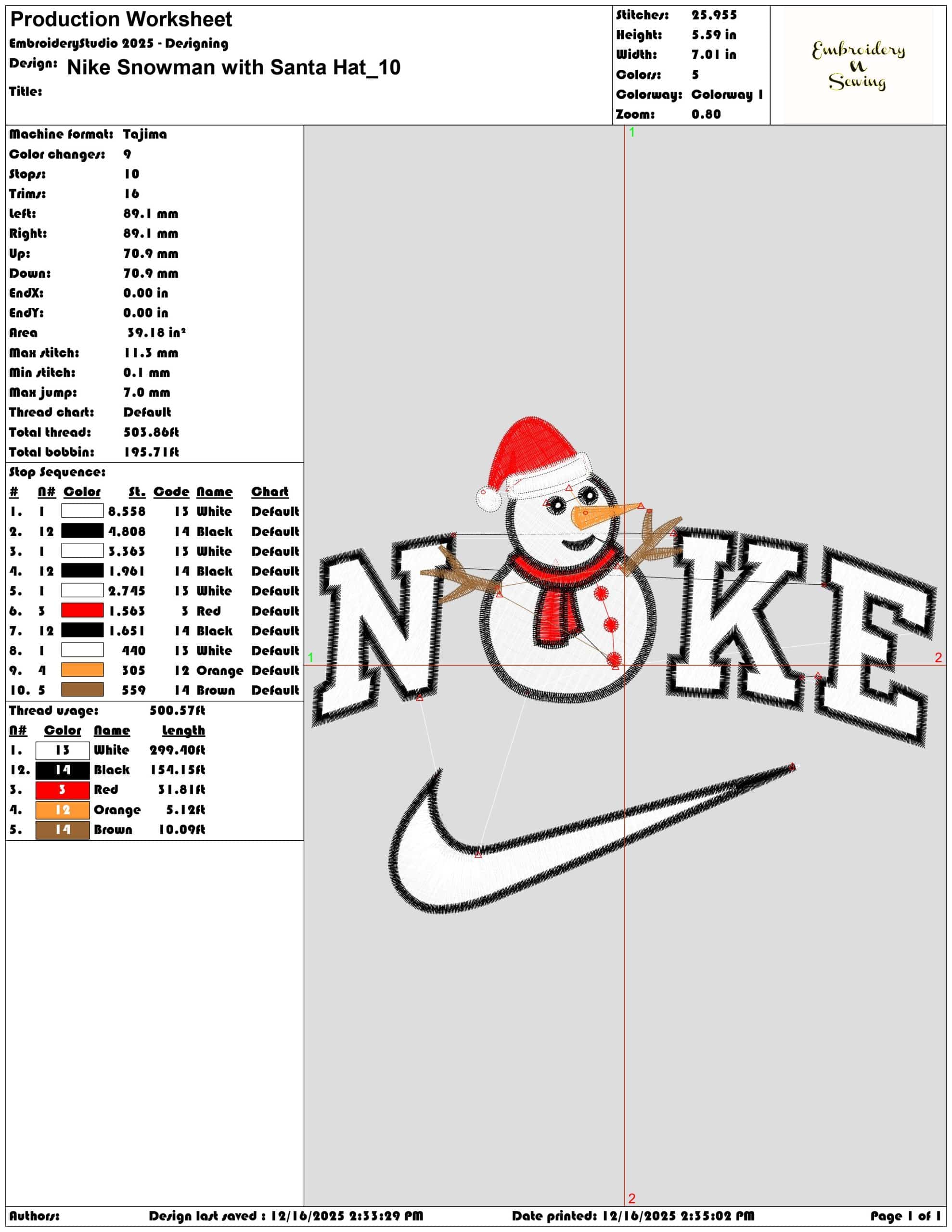 Nike Snowman with Santa Hat- Elegant embroidery design file - instant download — view 3