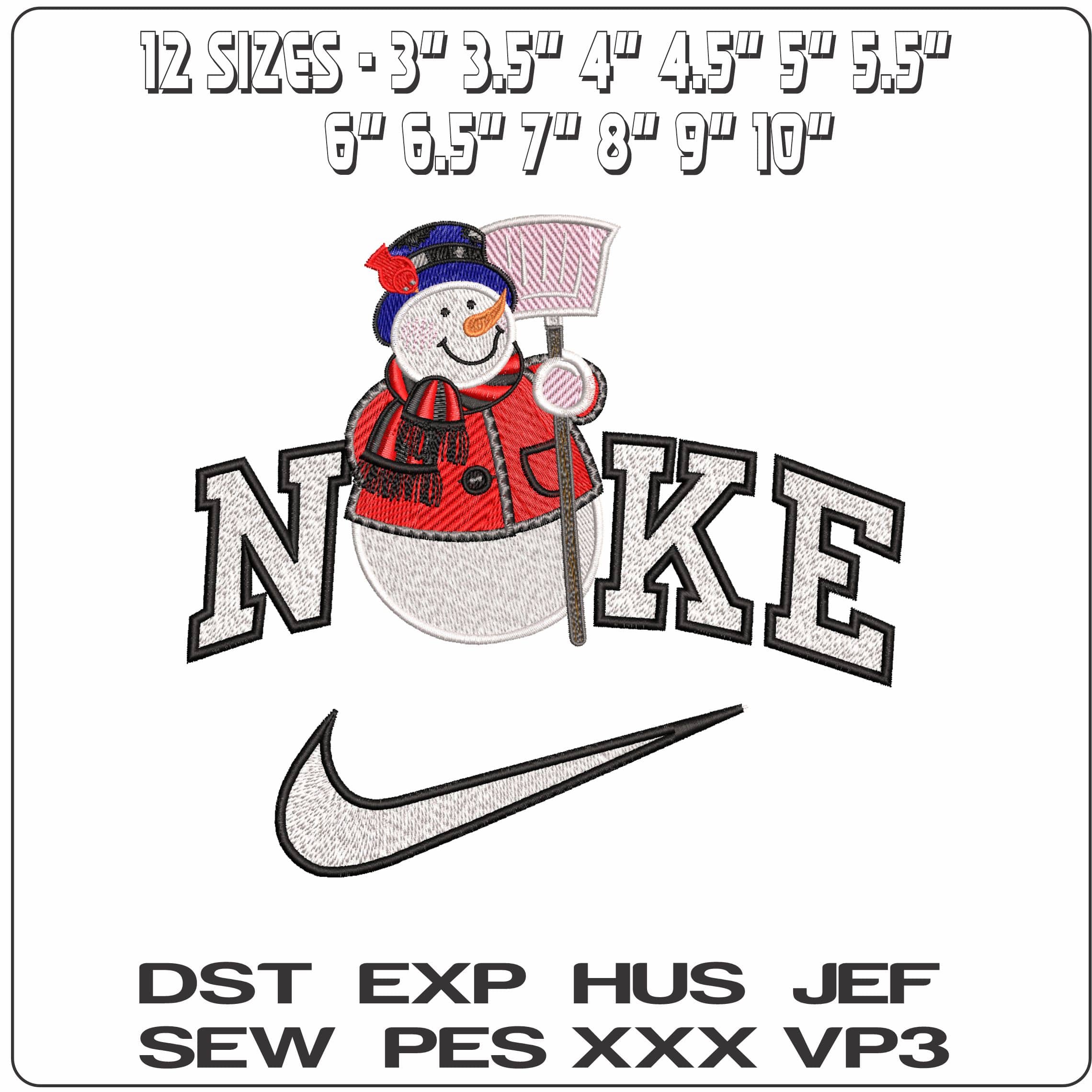 Nike Snowman with Snow shovel- Elegant embroidery design file - instant download — view 2