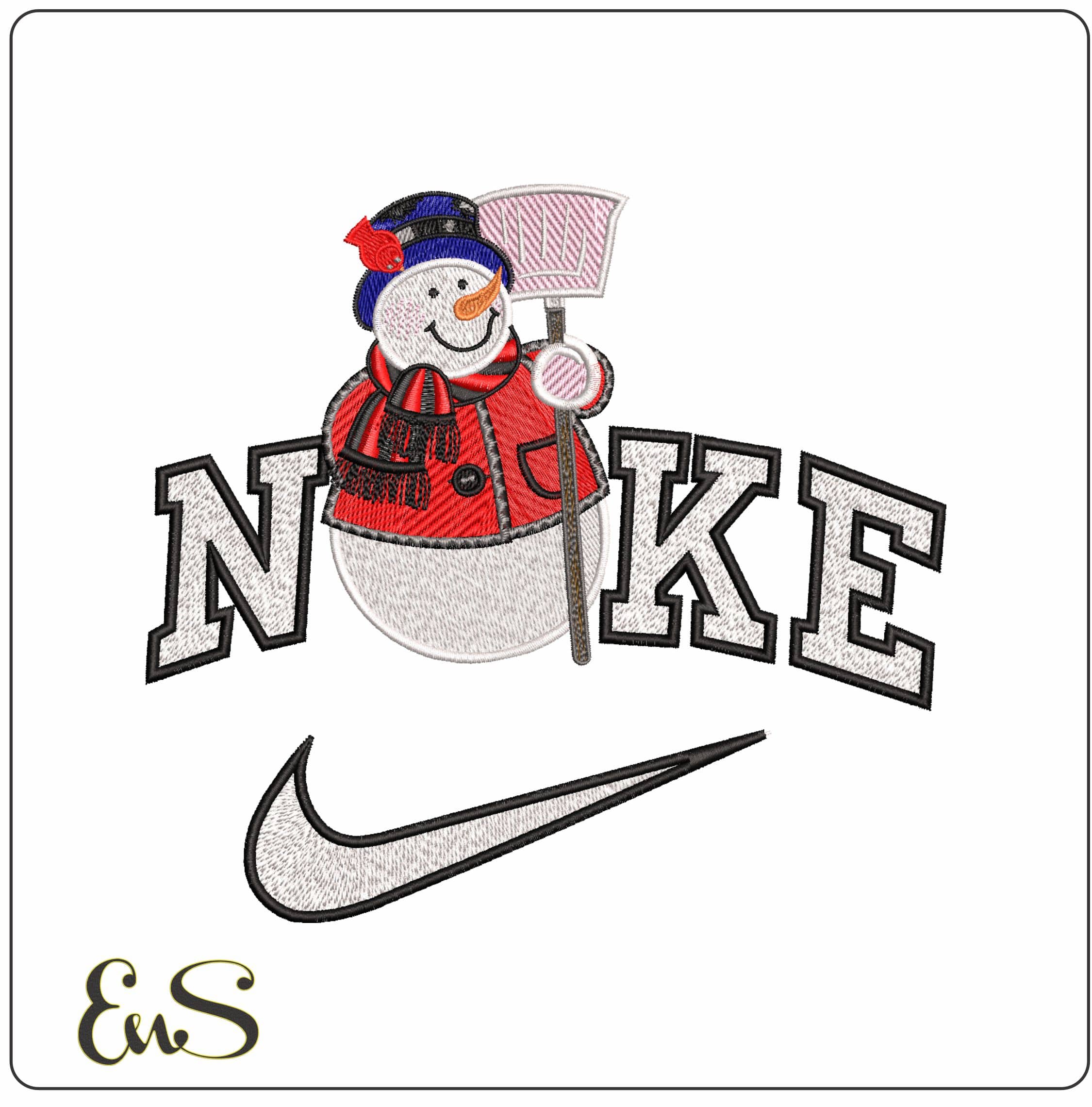 Nike Snowman with Snow shovel- Elegant embroidery design file - instant download