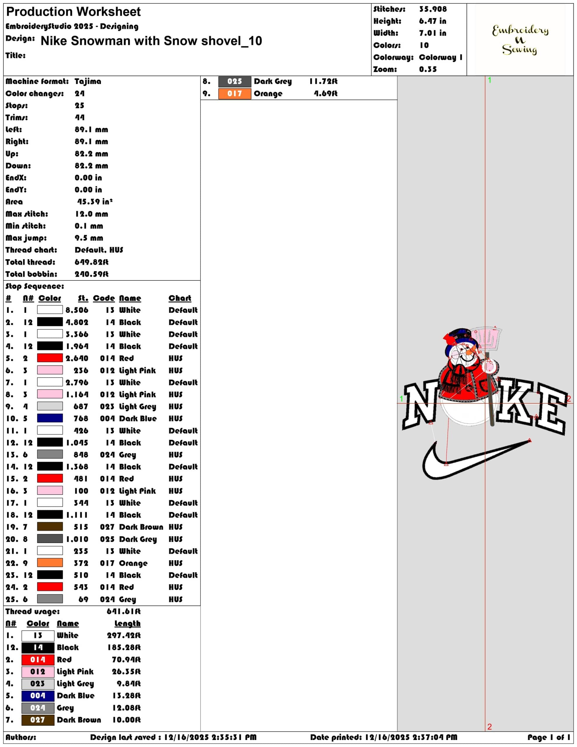 Nike Snowman with Snow shovel- Elegant embroidery design file - instant download — view 3