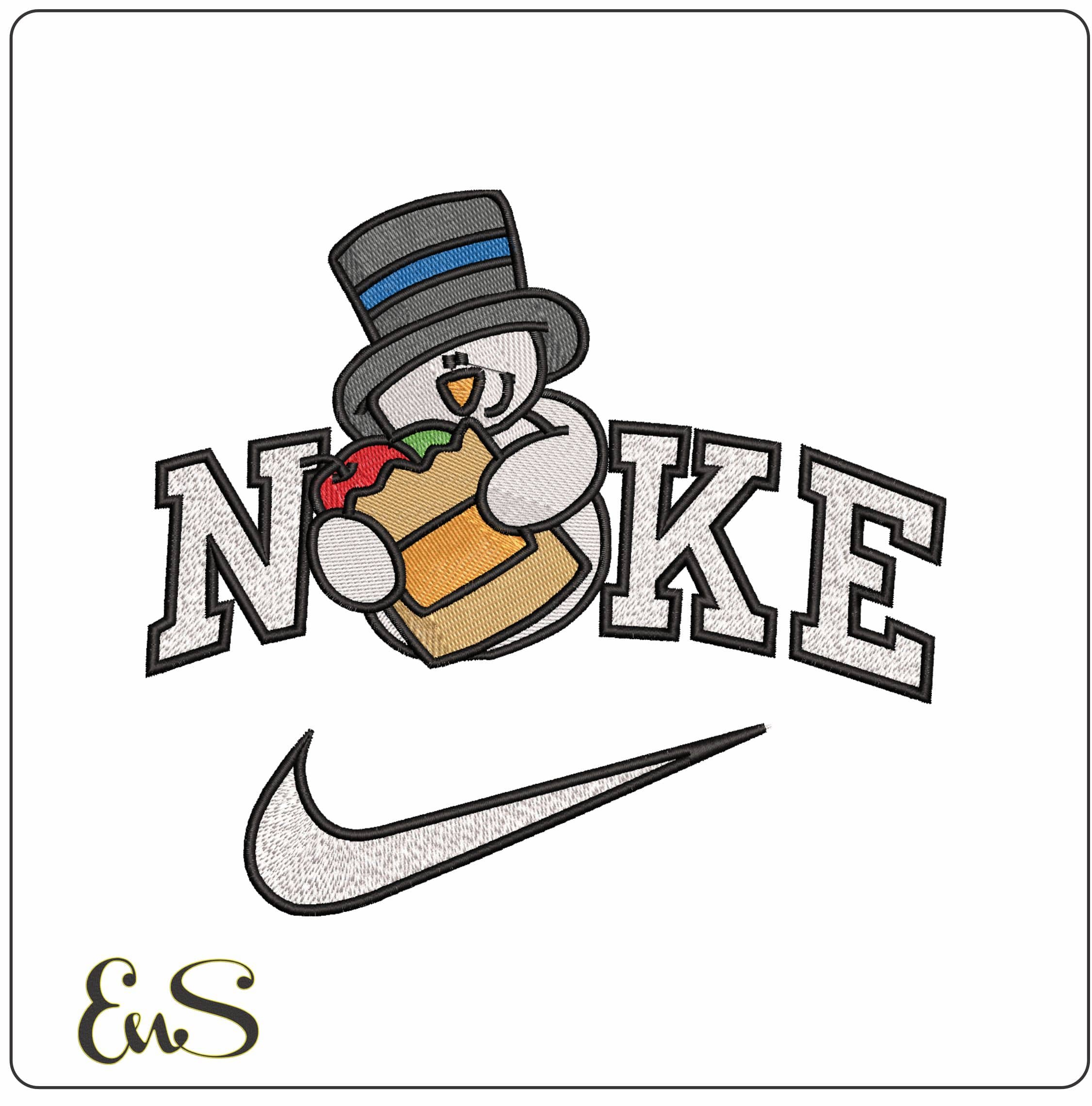 Nike Snowman with Tophat and Christmas food- Elegant embroidery design file - instant download