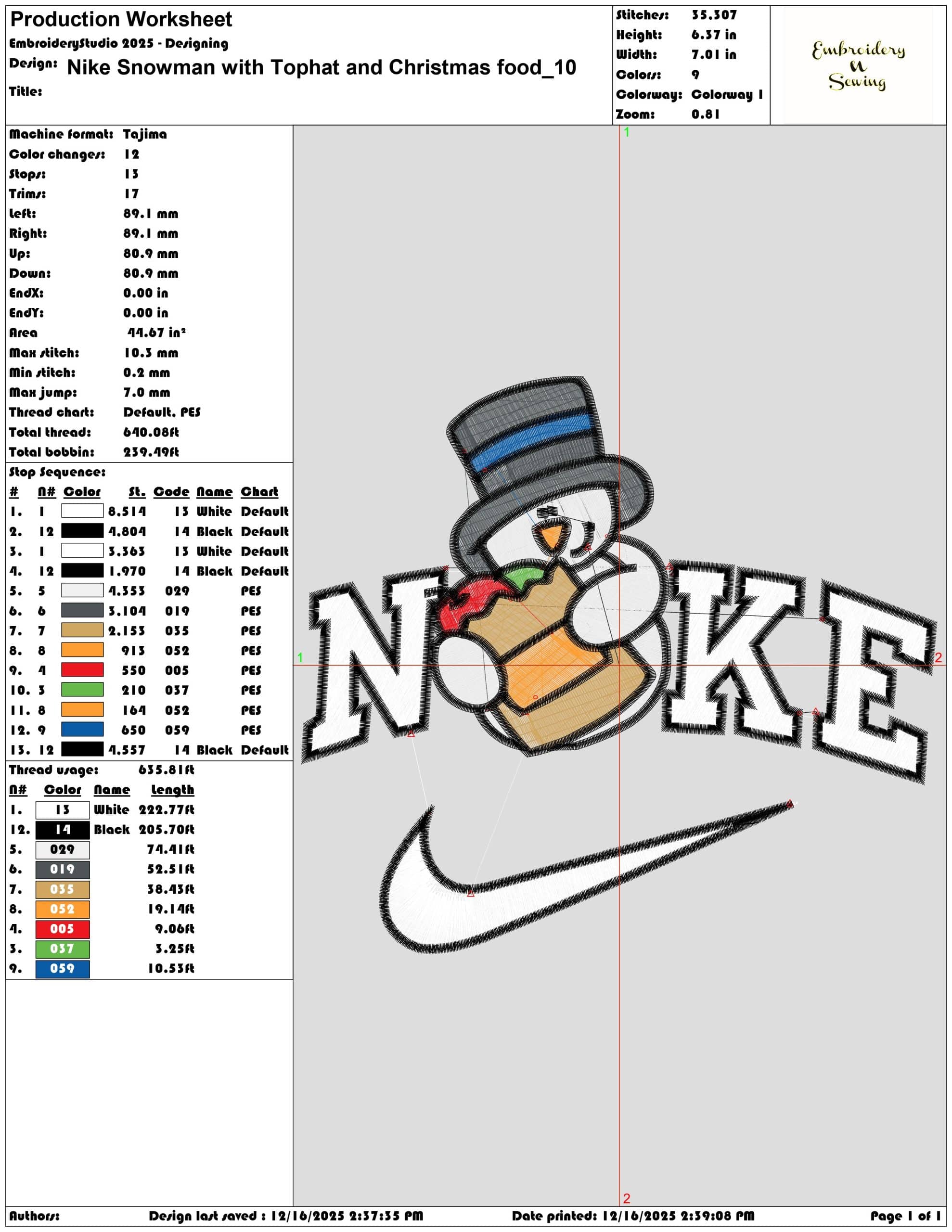 Nike Snowman with Tophat and Christmas food- Elegant embroidery design file - instant download — view 3