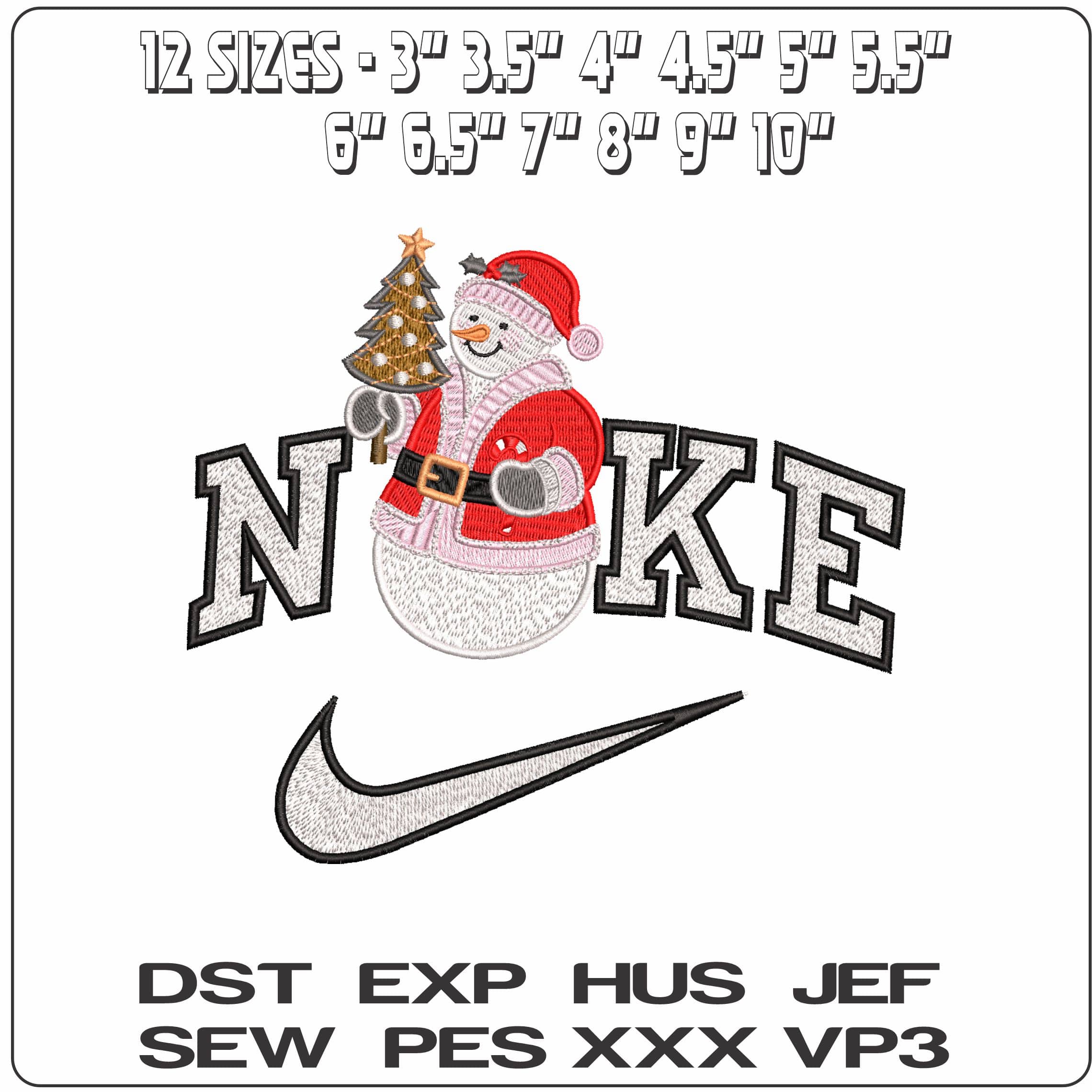 Nike Snowman with Xmas Tree- Elegant embroidery design file - instant download — view 2
