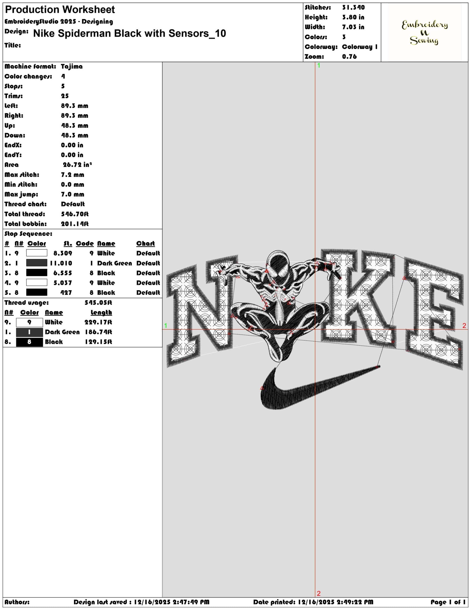 Nike Spiderman Black with Sensors- Elegant embroidery design file - instant download — view 3