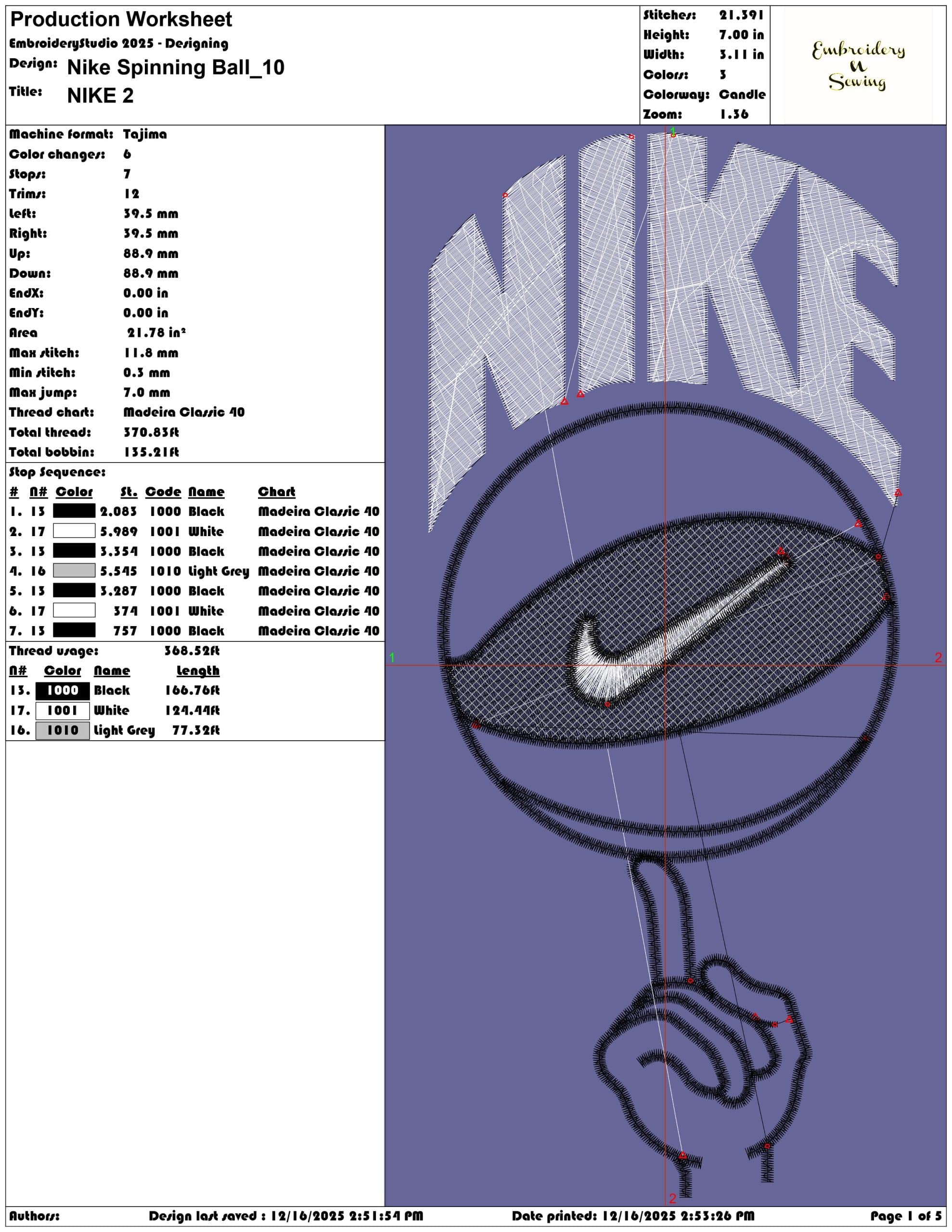 Nike Spinning Ball- Elegant embroidery design file - instant download — view 3