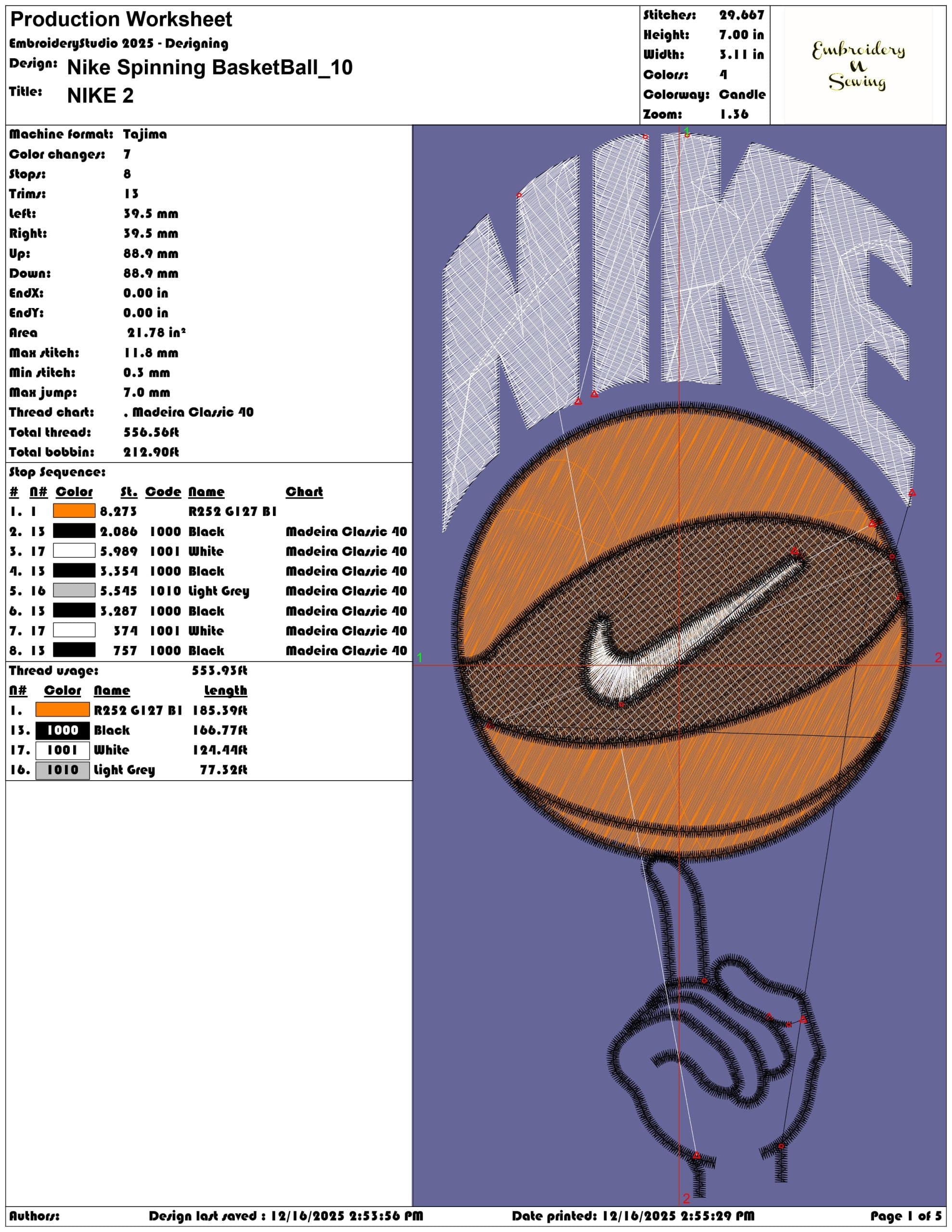 Nike Spinning BasketBall- Elegant embroidery design file - instant download — view 3