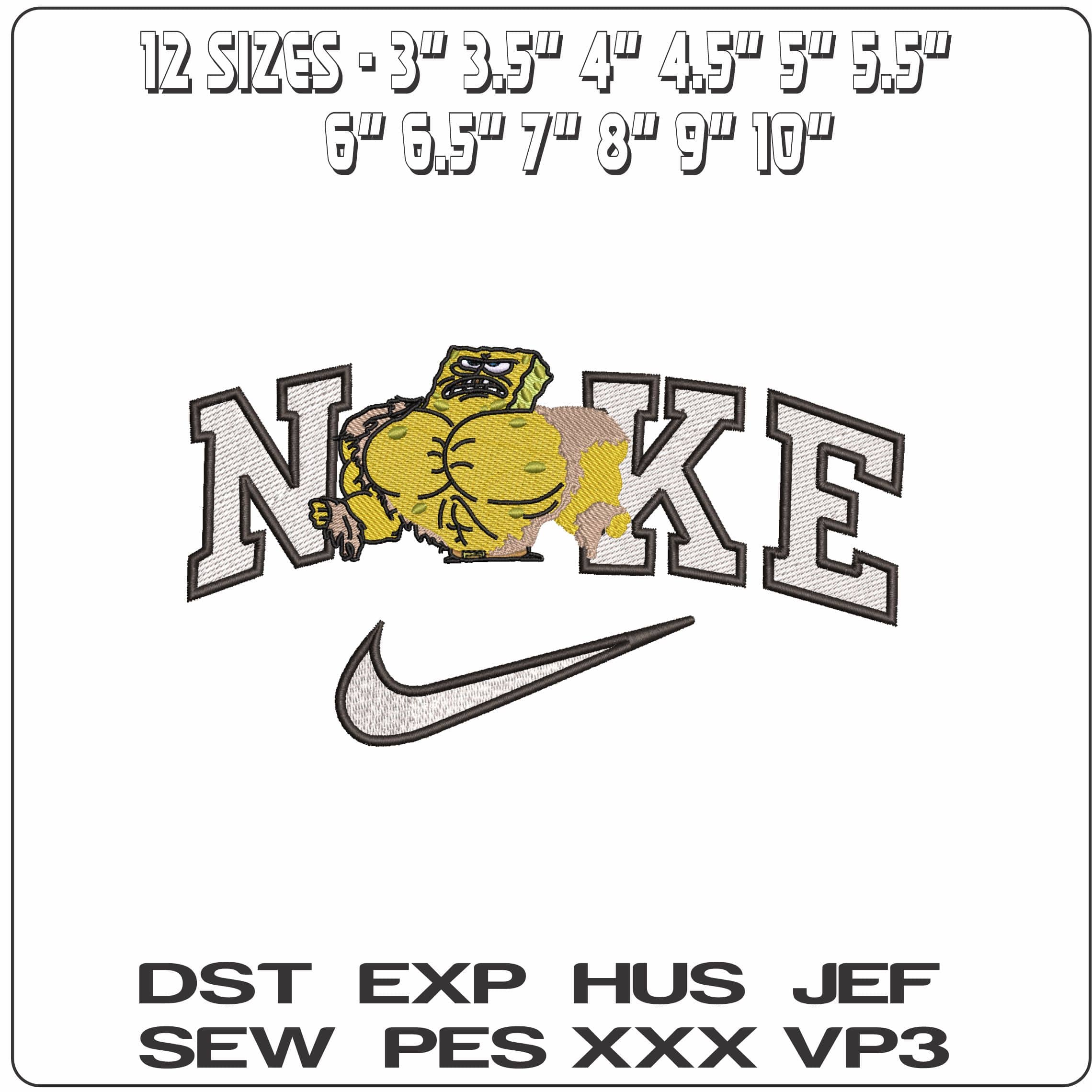 Nike Spongebob Hulk- Elegant embroidery design file - instant download — view 2