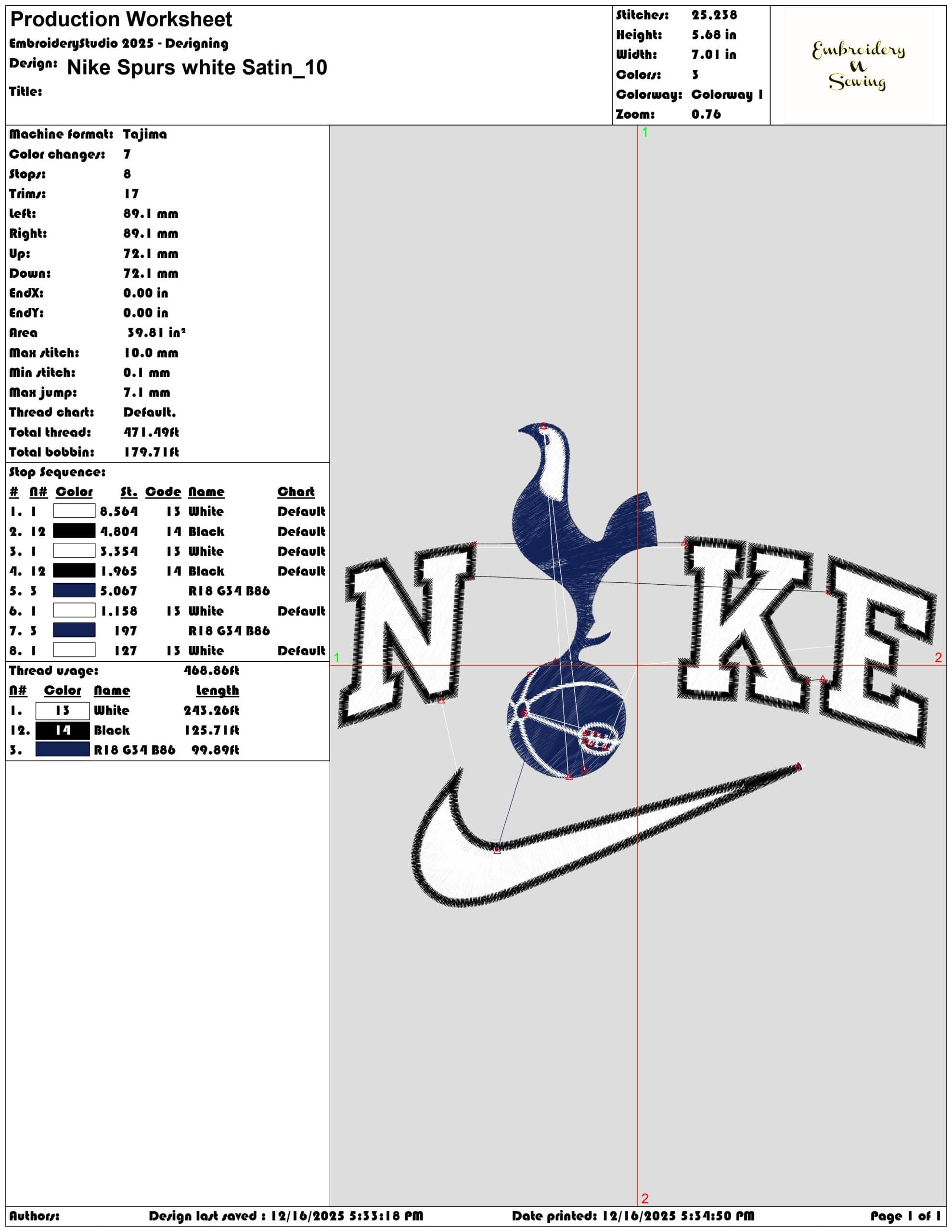 Nike Spurs white Satin- Elegant embroidery design file - instant download — view 3