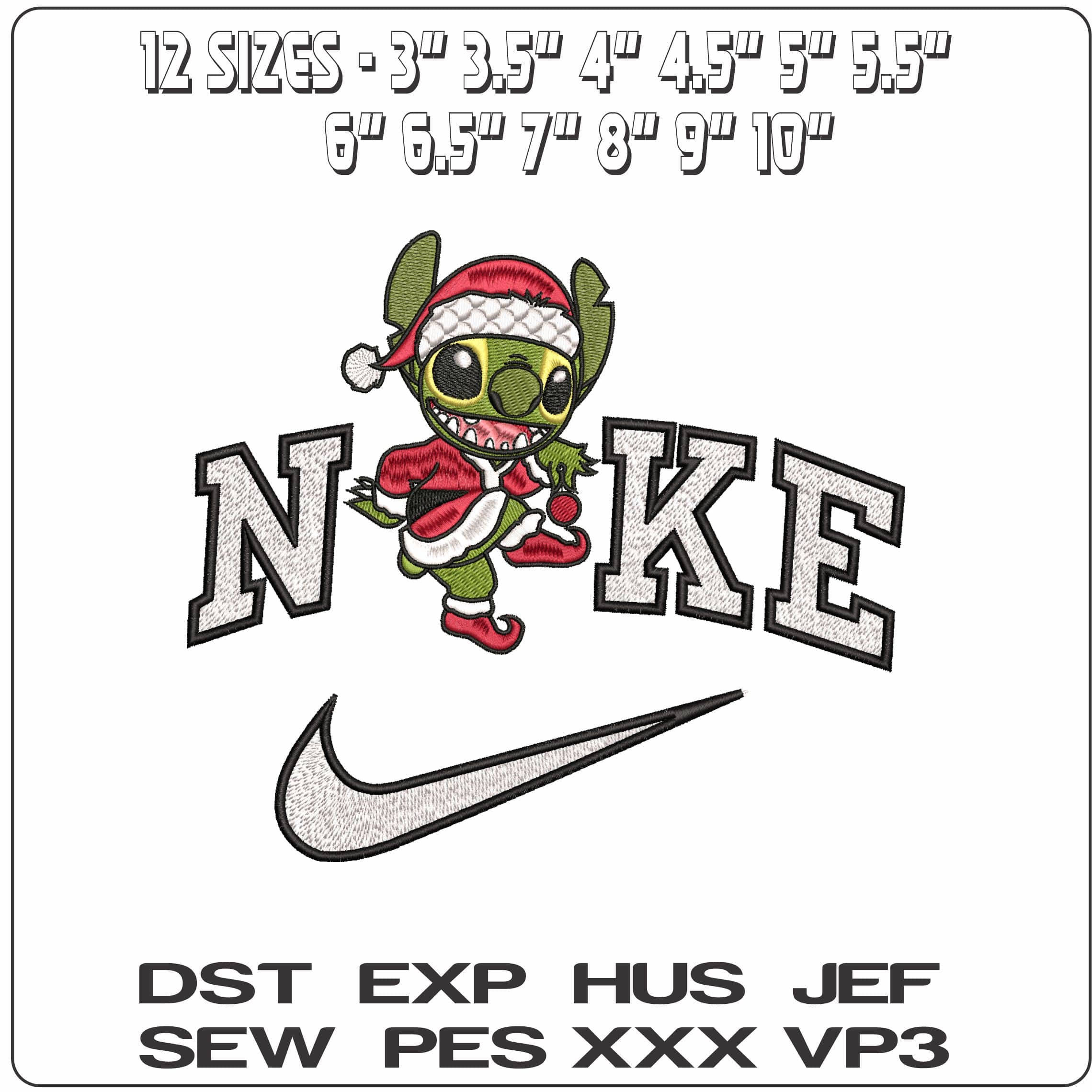 Nike Stitch Grinch- Elegant embroidery design file - instant download — view 2