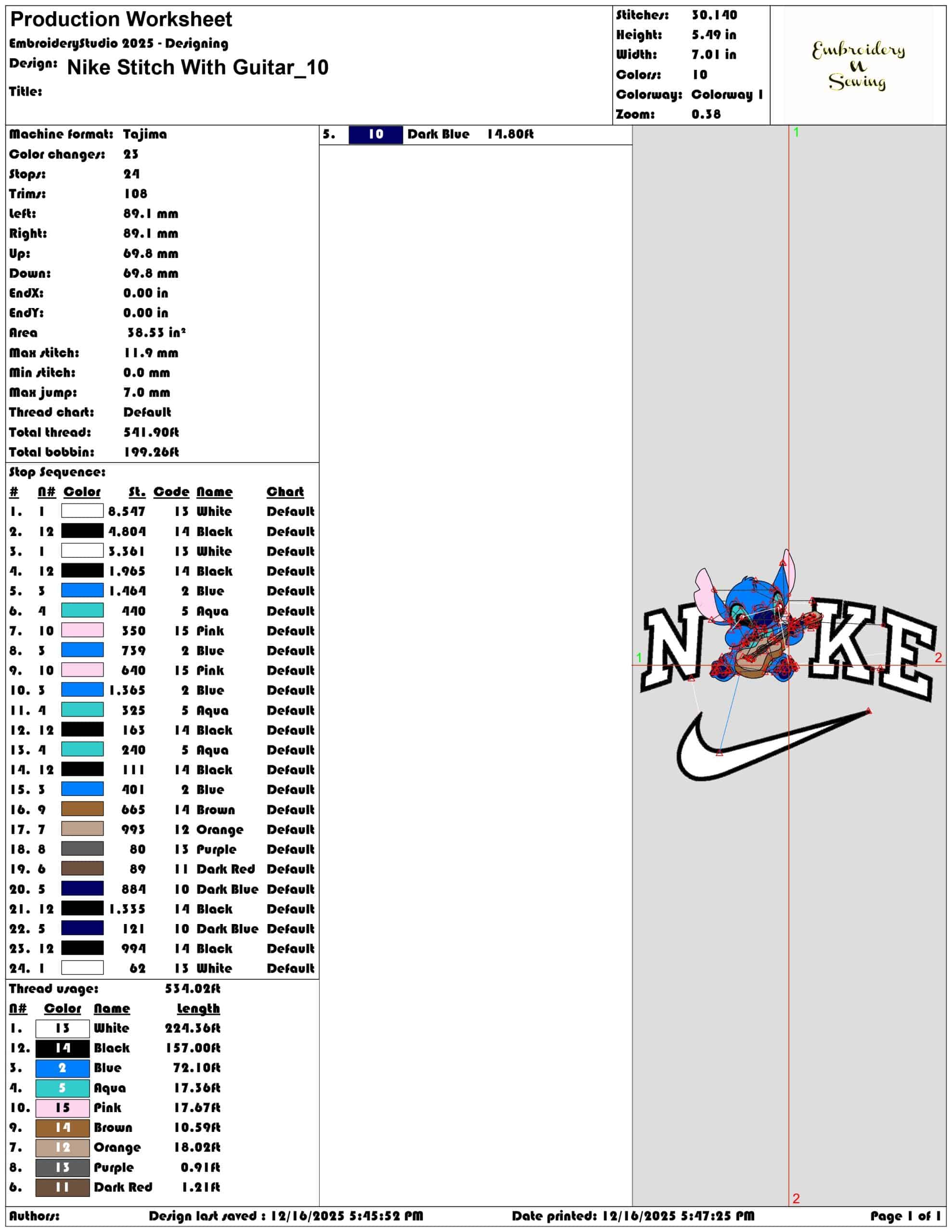 Nike Stitch With Guitar- Elegant embroidery design file - instant download — view 3