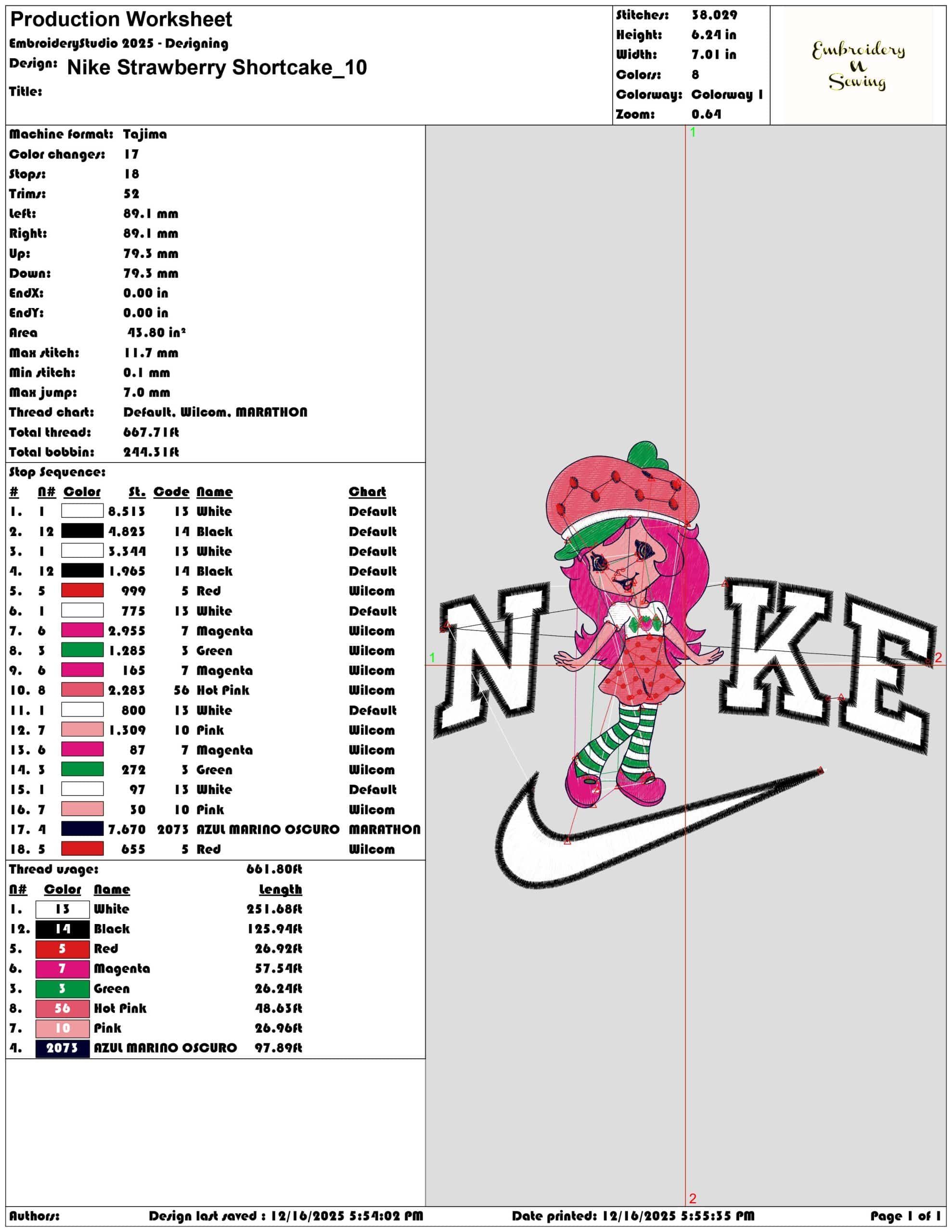 Nike Strawberry Shortcake- Elegant embroidery design file - instant download — view 3