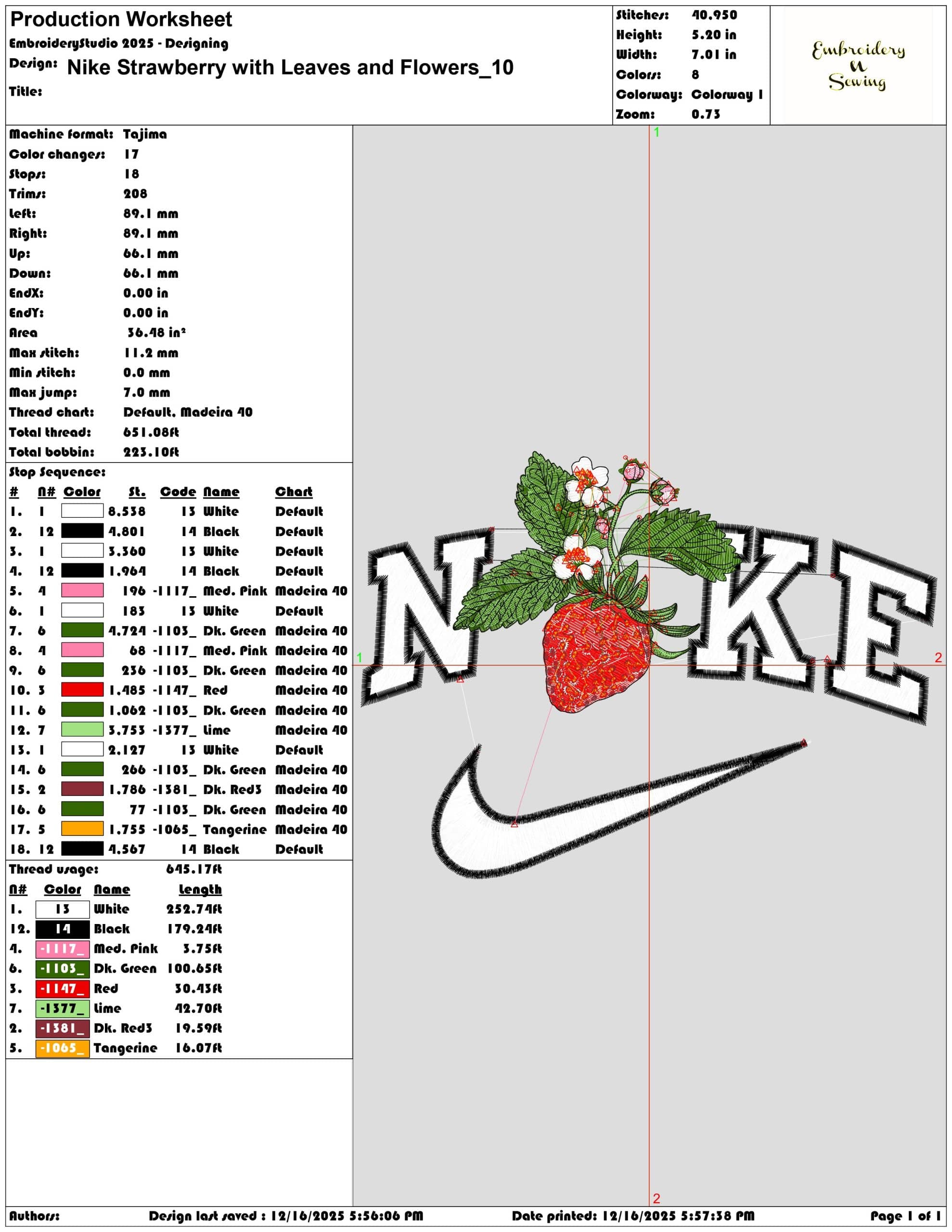 Nike Strawberry with Leaves and Flowers- Elegant embroidery design file - instant download — view 3