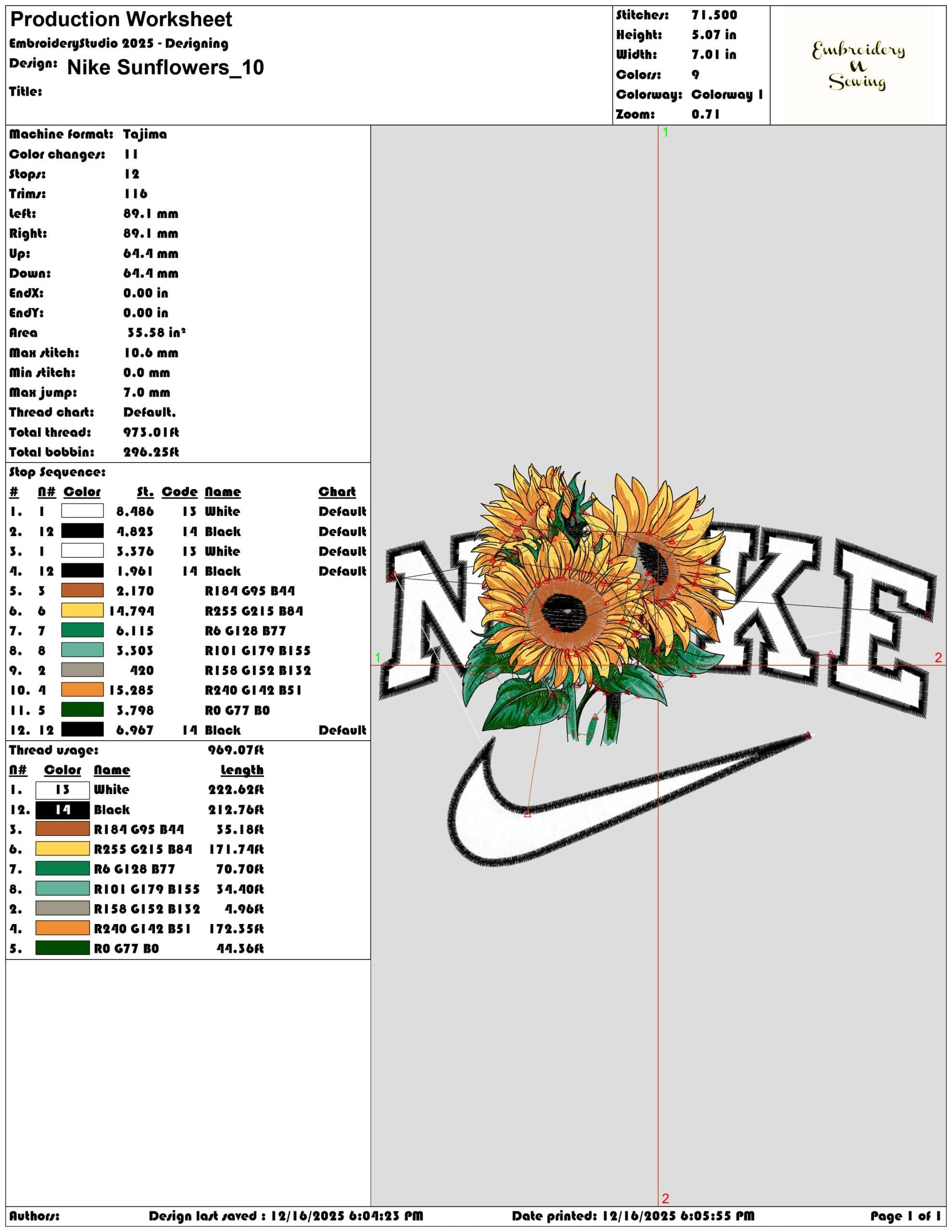 Nike Sunflowers- Elegant embroidery design file - instant download — view 3