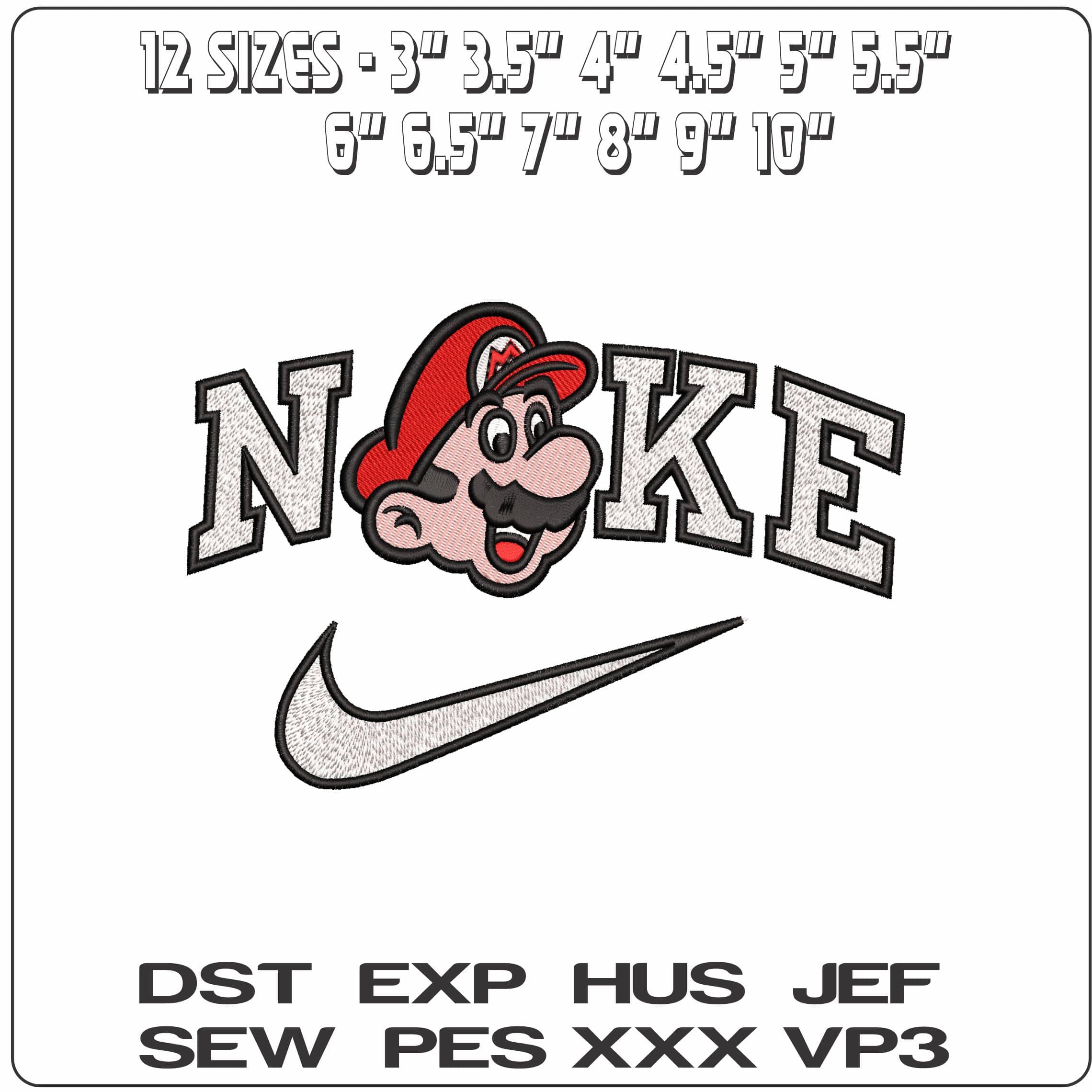 Nike Super Mario Head- Elegant embroidery design file - instant download — view 2
