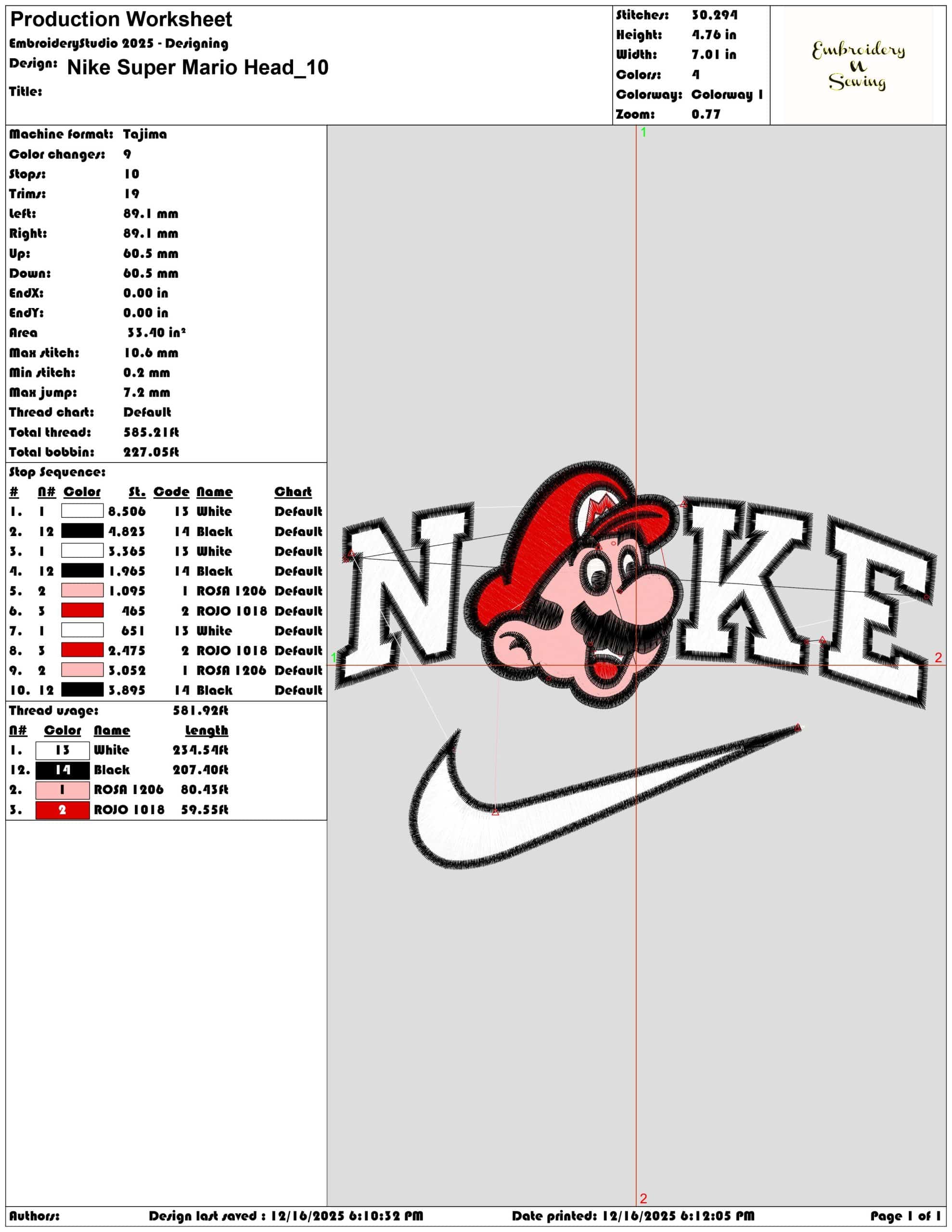 Nike Super Mario Head- Elegant embroidery design file - instant download — view 3