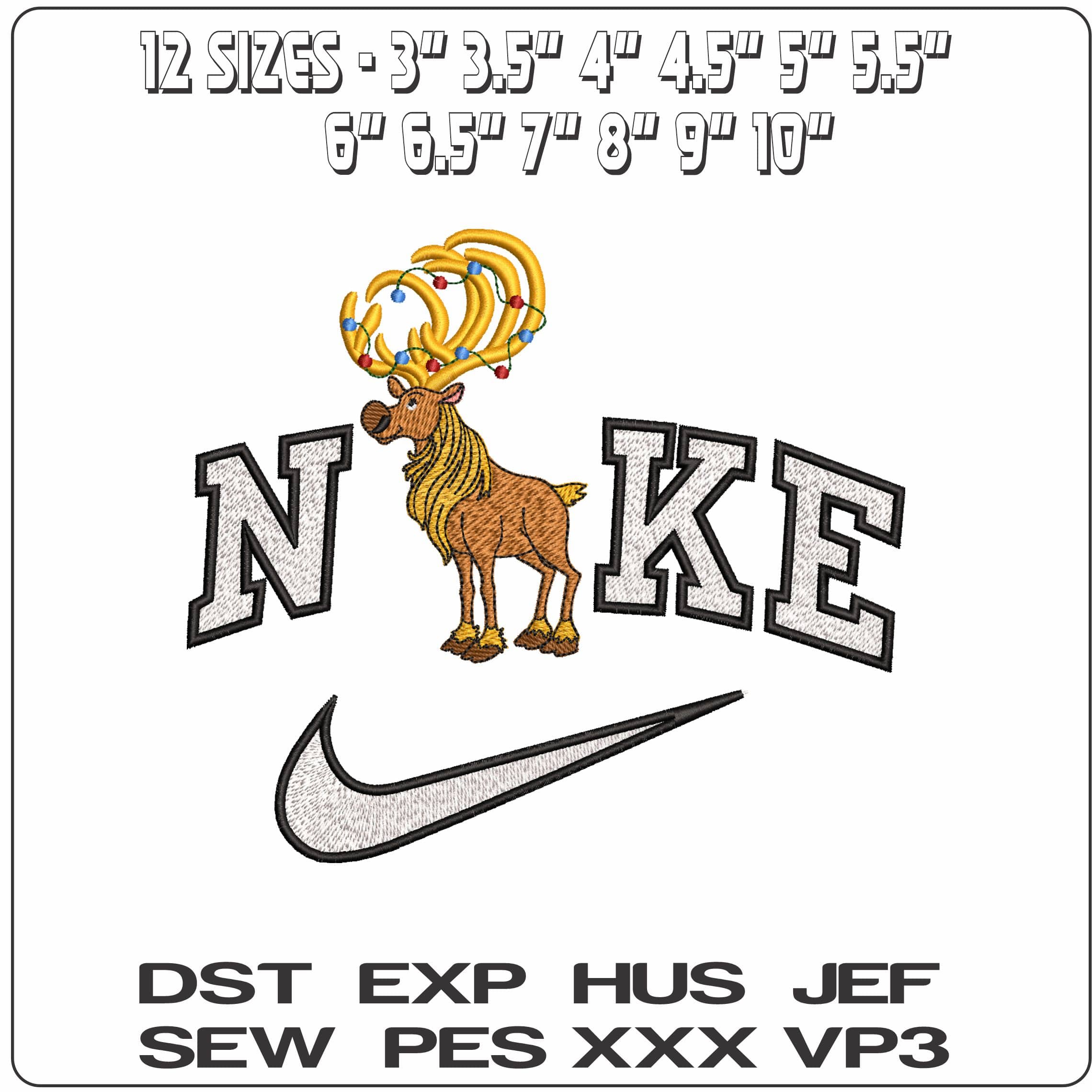 Nike Sven Christmas Lights Reindeer Frozen- Elegant embroidery design file - instant download — view 2