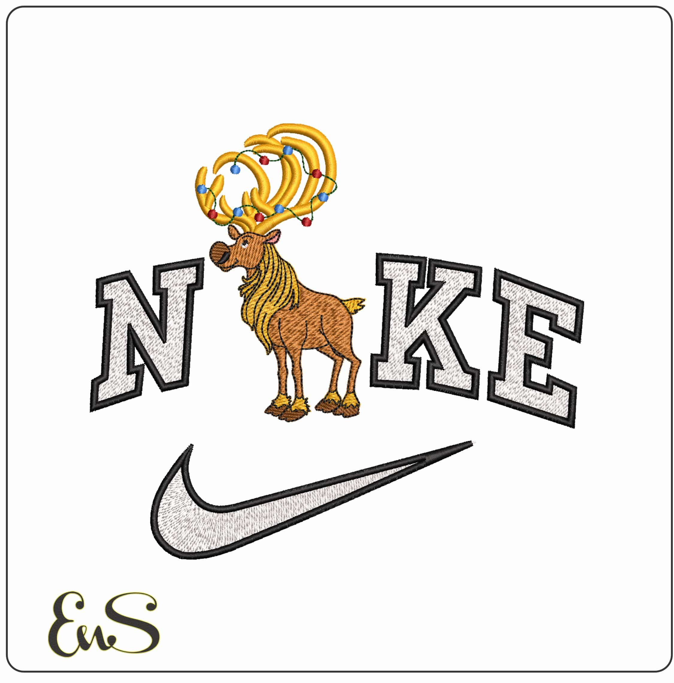 Nike Sven Christmas Lights Reindeer Frozen- Elegant embroidery design file - instant download