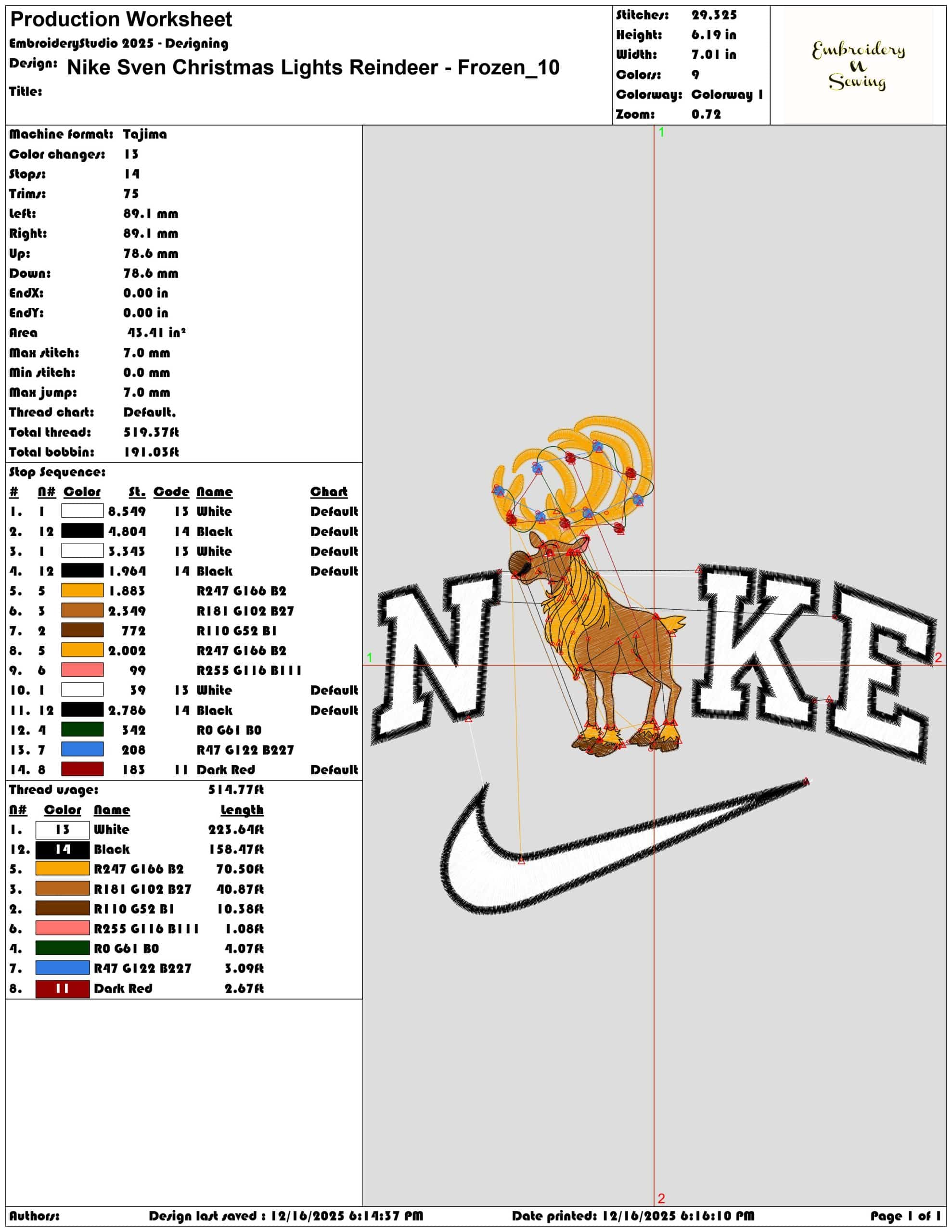 Nike Sven Christmas Lights Reindeer Frozen- Elegant embroidery design file - instant download — view 3