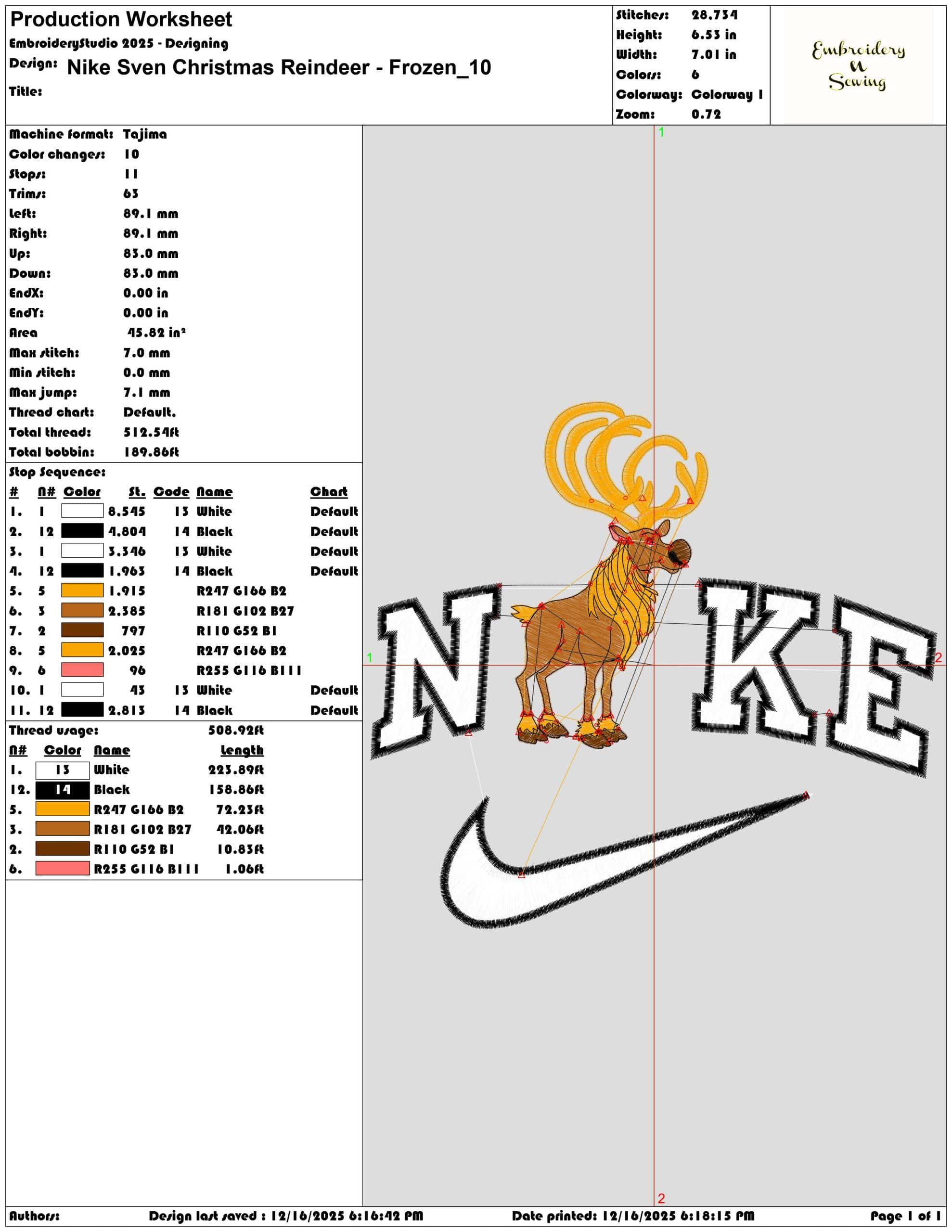 Nike Sven Christmas Reindeer Frozen- Elegant embroidery design file - instant download — view 3