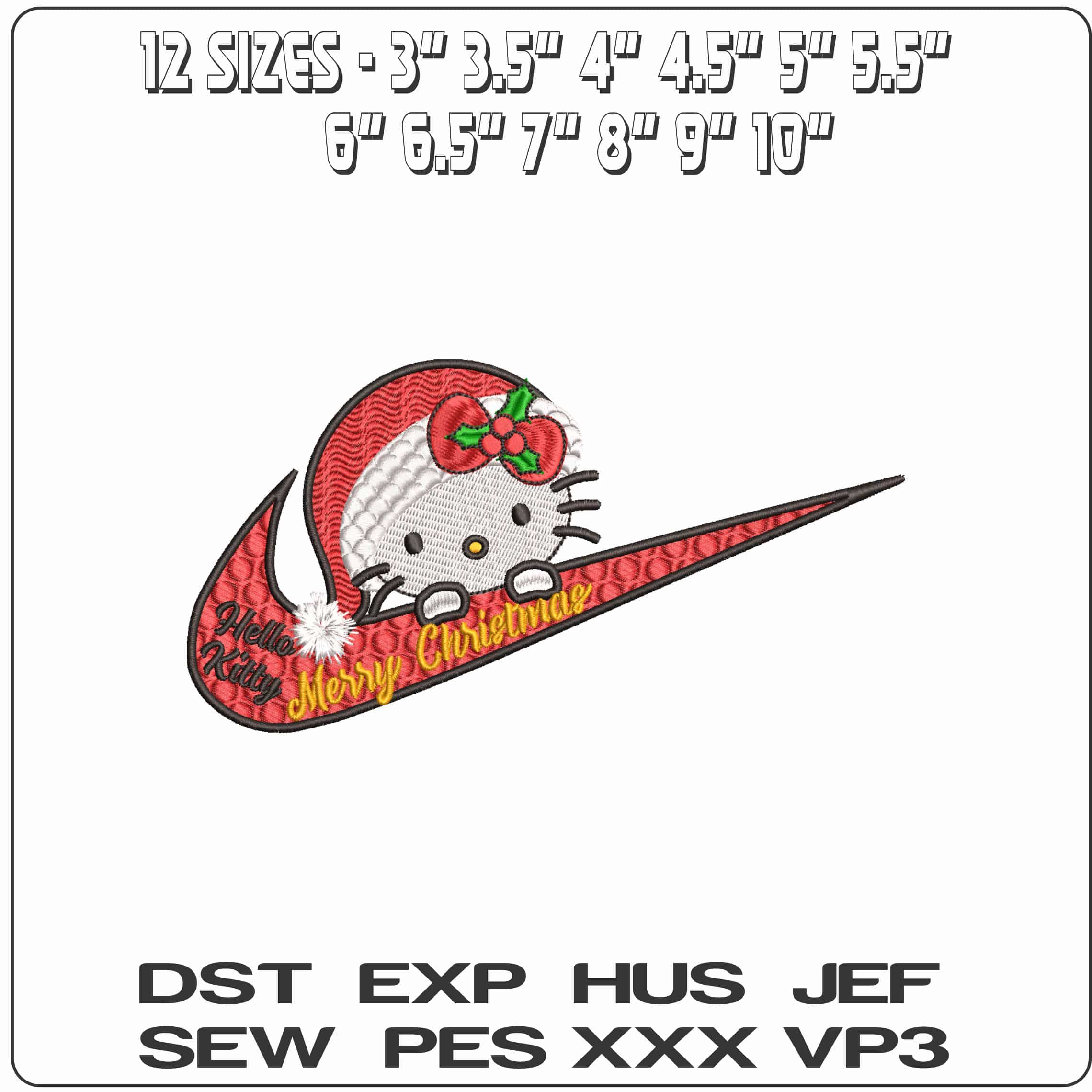 Nike Swoosh Hello Kitty Merry Christmas- Elegant embroidery design file - instant download — view 2