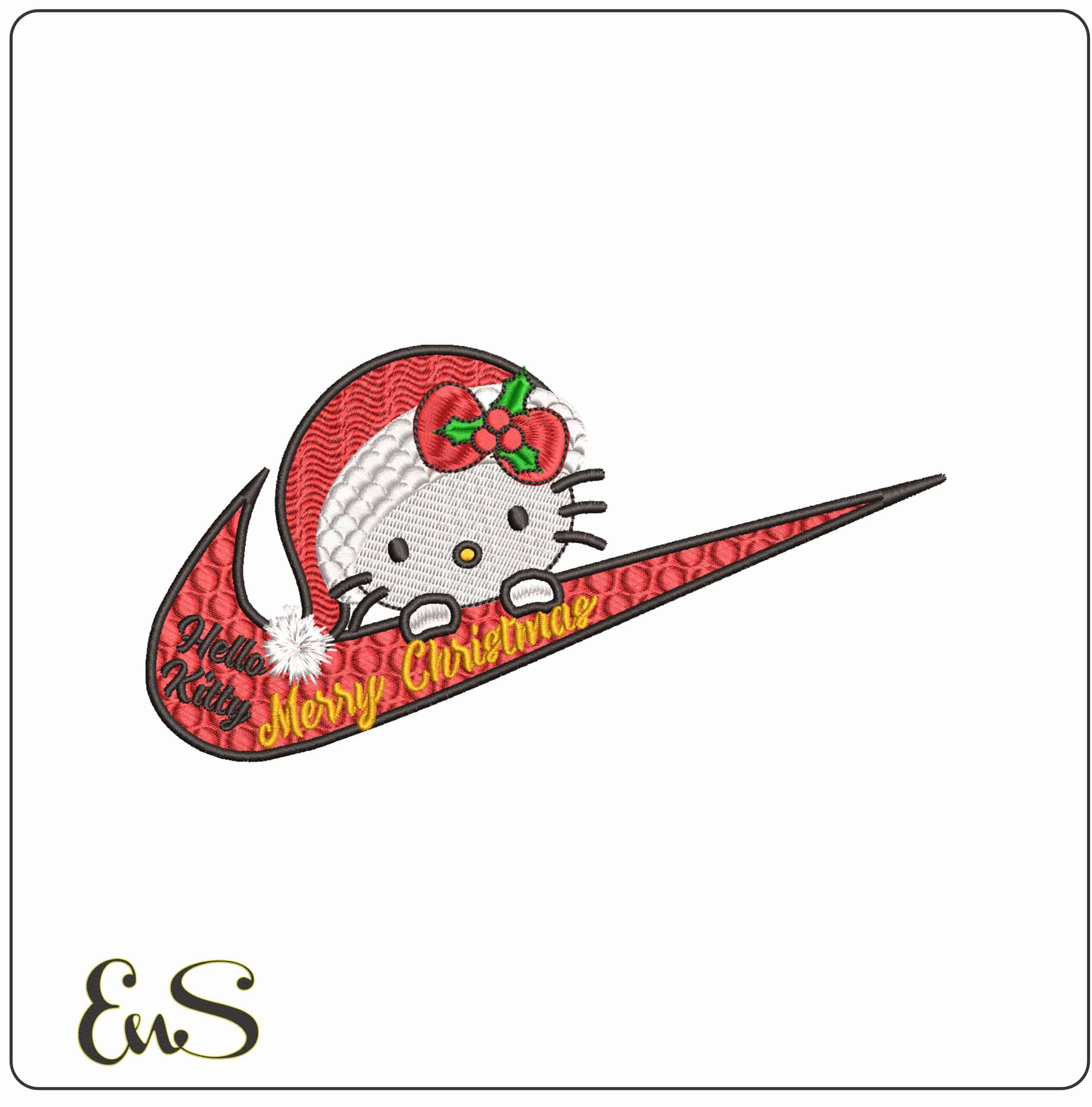 Nike Swoosh Hello Kitty Merry Christmas- Elegant embroidery design file - instant download