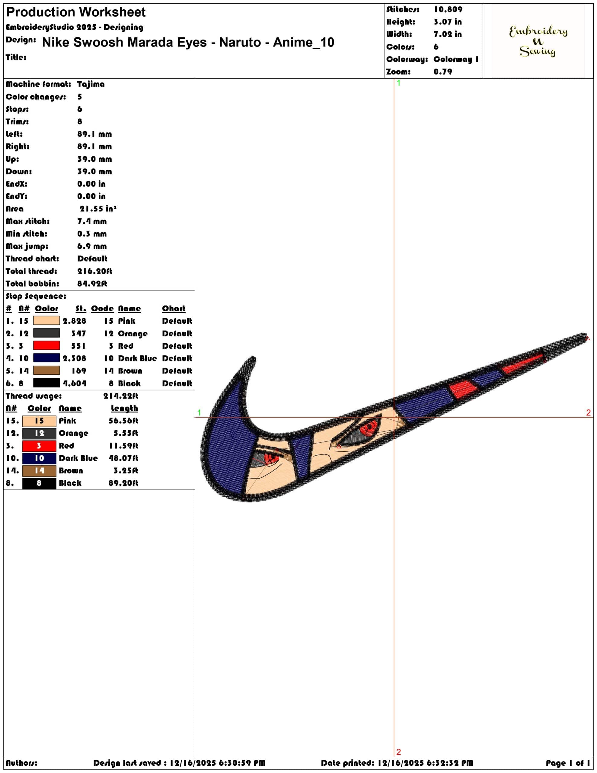 Nike Swoosh Marada Eyes Naruto Anime- Elegant embroidery design file - instant download — view 3
