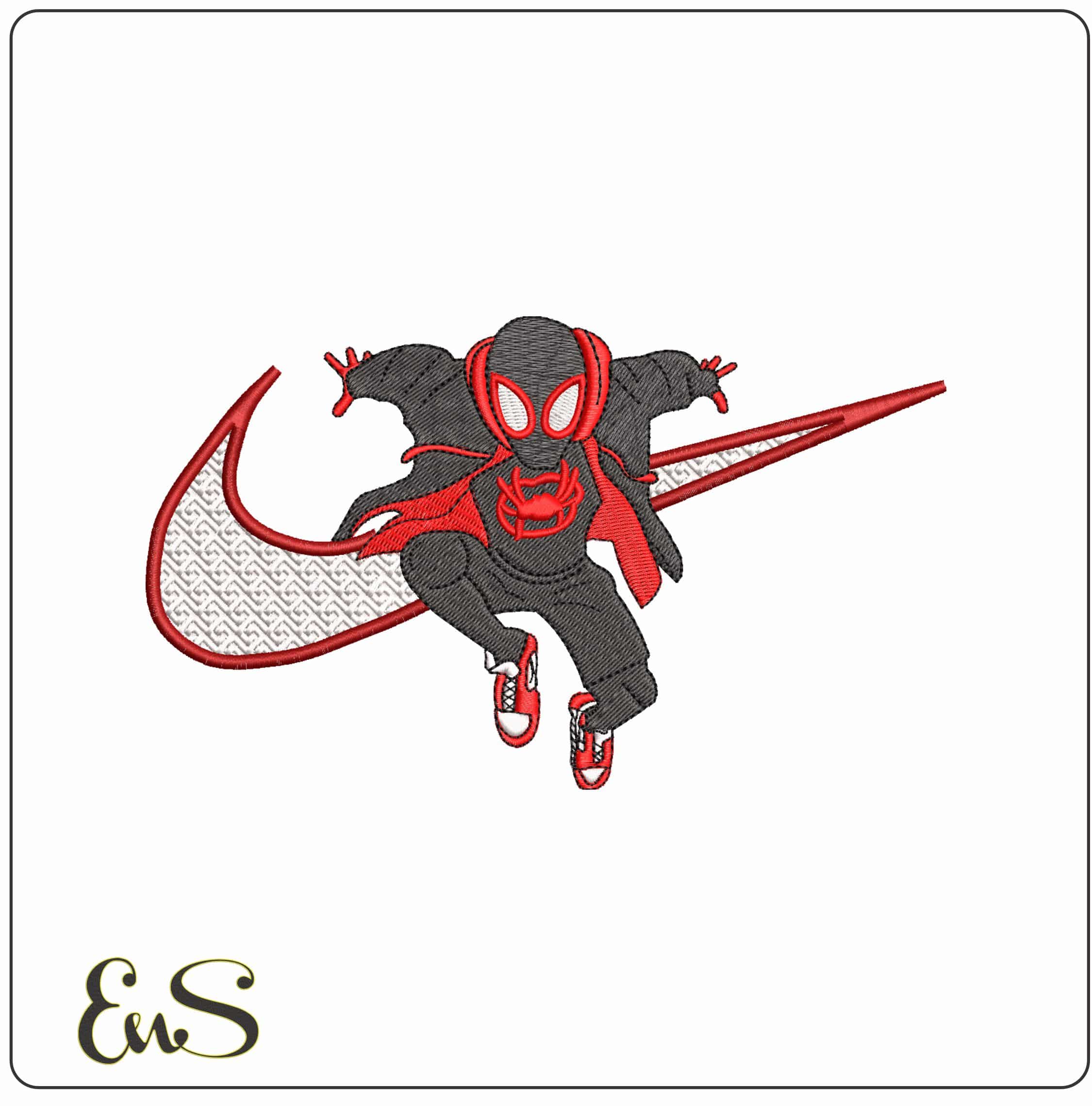 Nike Swoosh Miles Morales Spiderman- Elegant embroidery design file - instant download