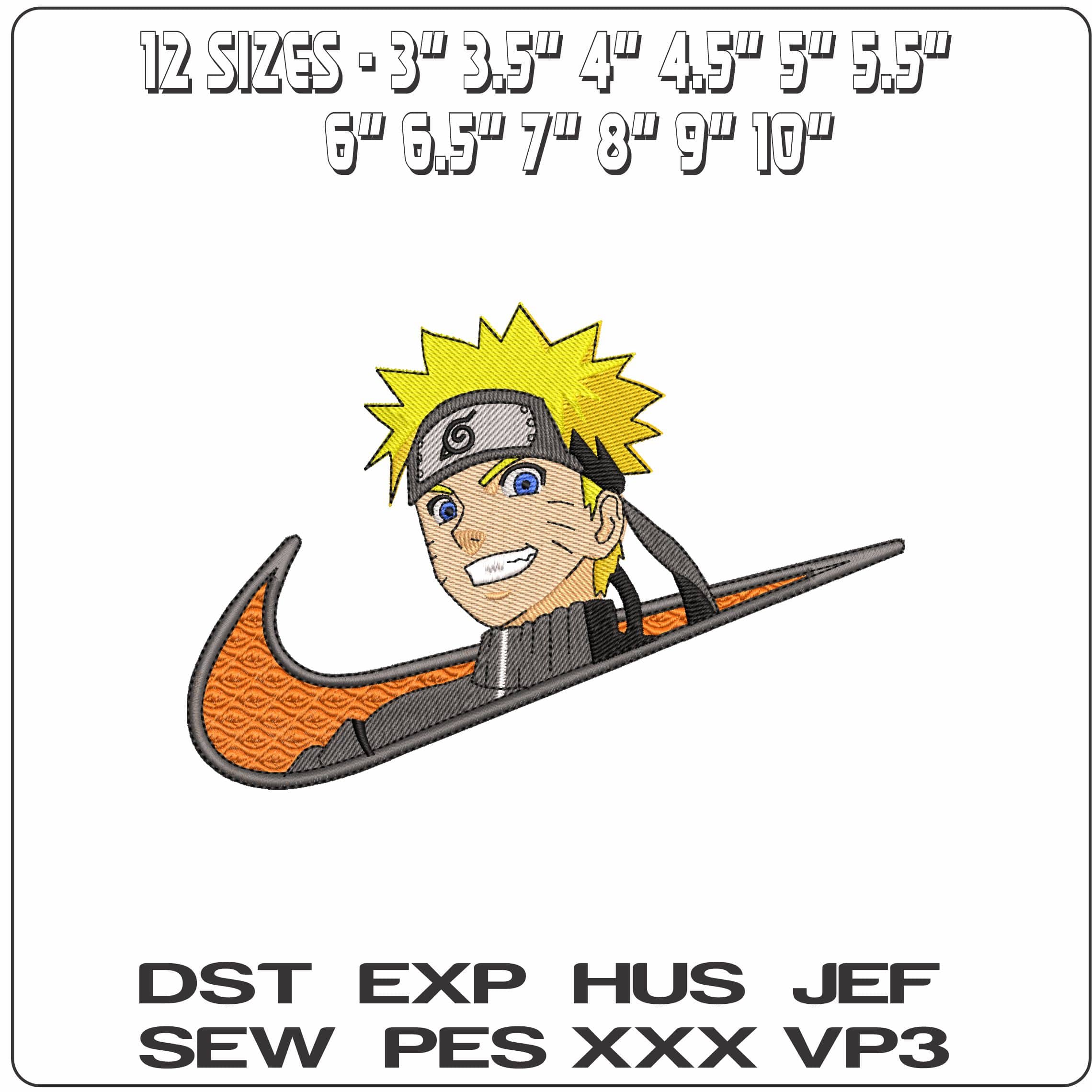Nike Swoosh Naruto Head Anime- Elegant embroidery design file - instant download — view 2