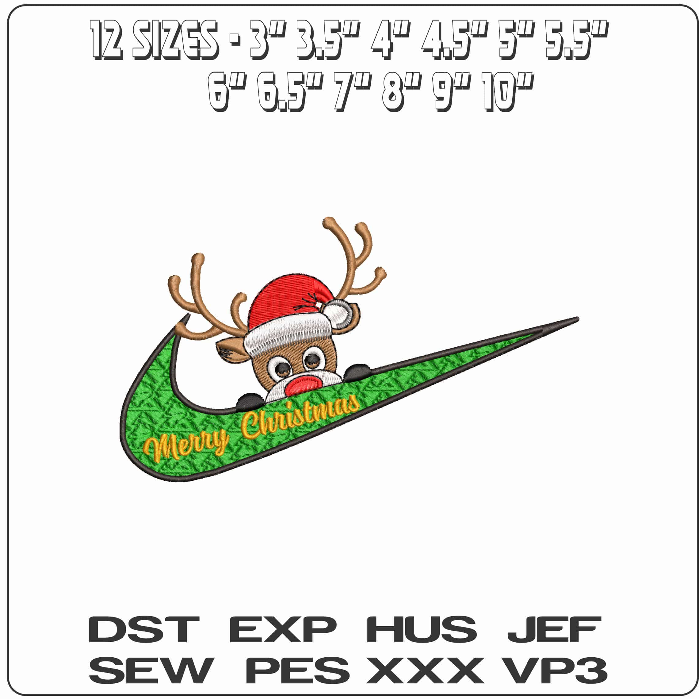 Nike Swoosh Reindeer Merry Christmas- Elegant embroidery design file - instant download — view 2
