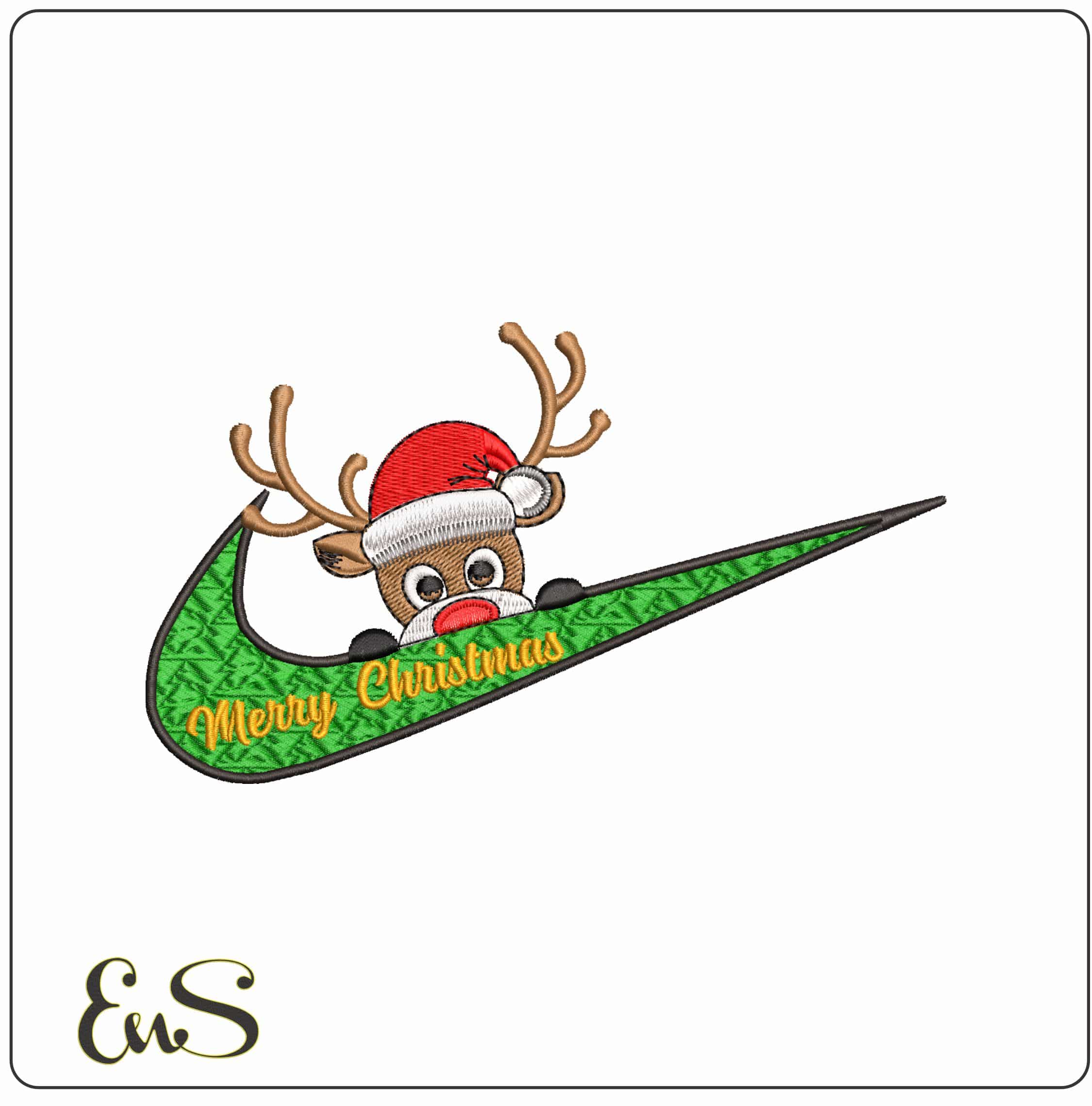 Nike Swoosh Reindeer Merry Christmas- Elegant embroidery design file - instant download