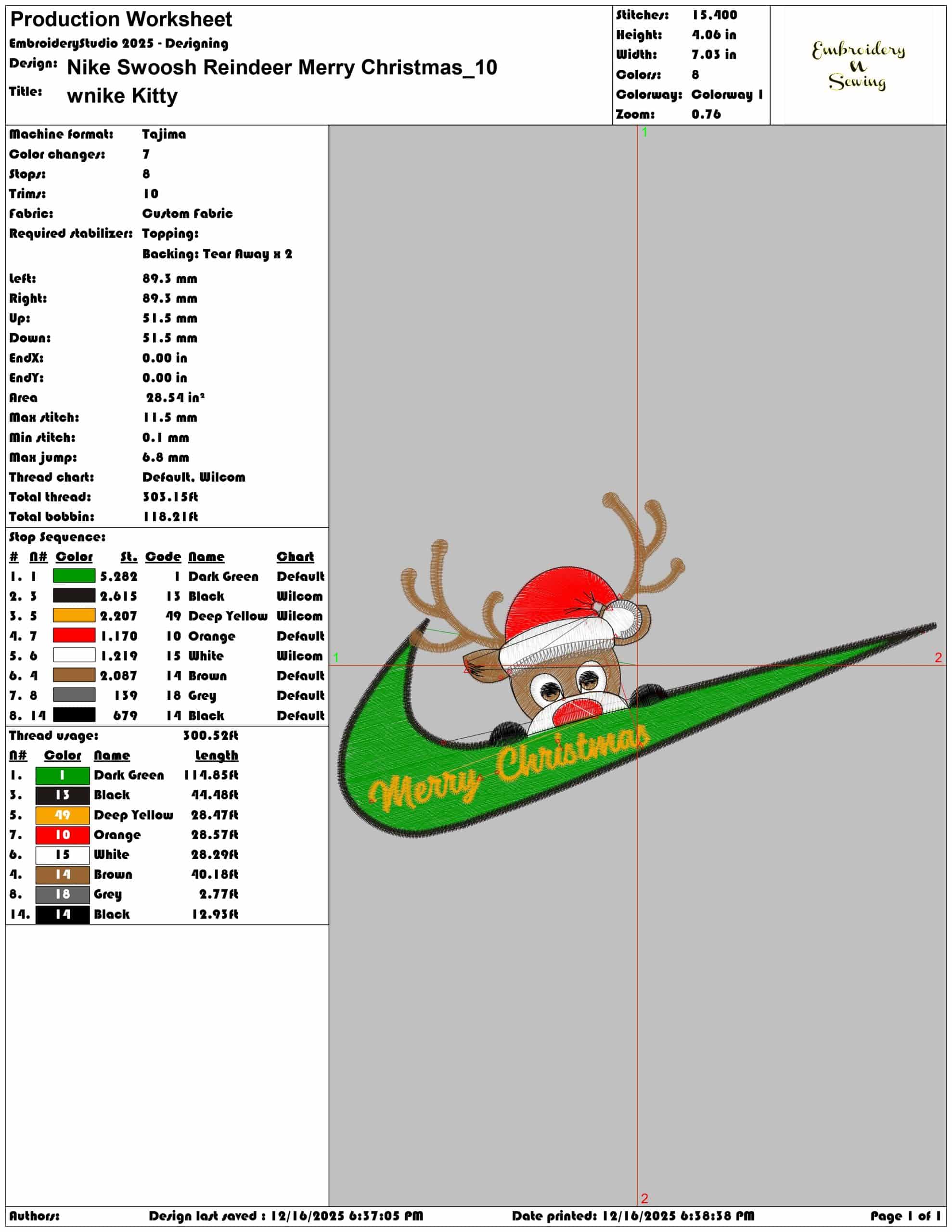 Nike Swoosh Reindeer Merry Christmas- Elegant embroidery design file - instant download — view 3
