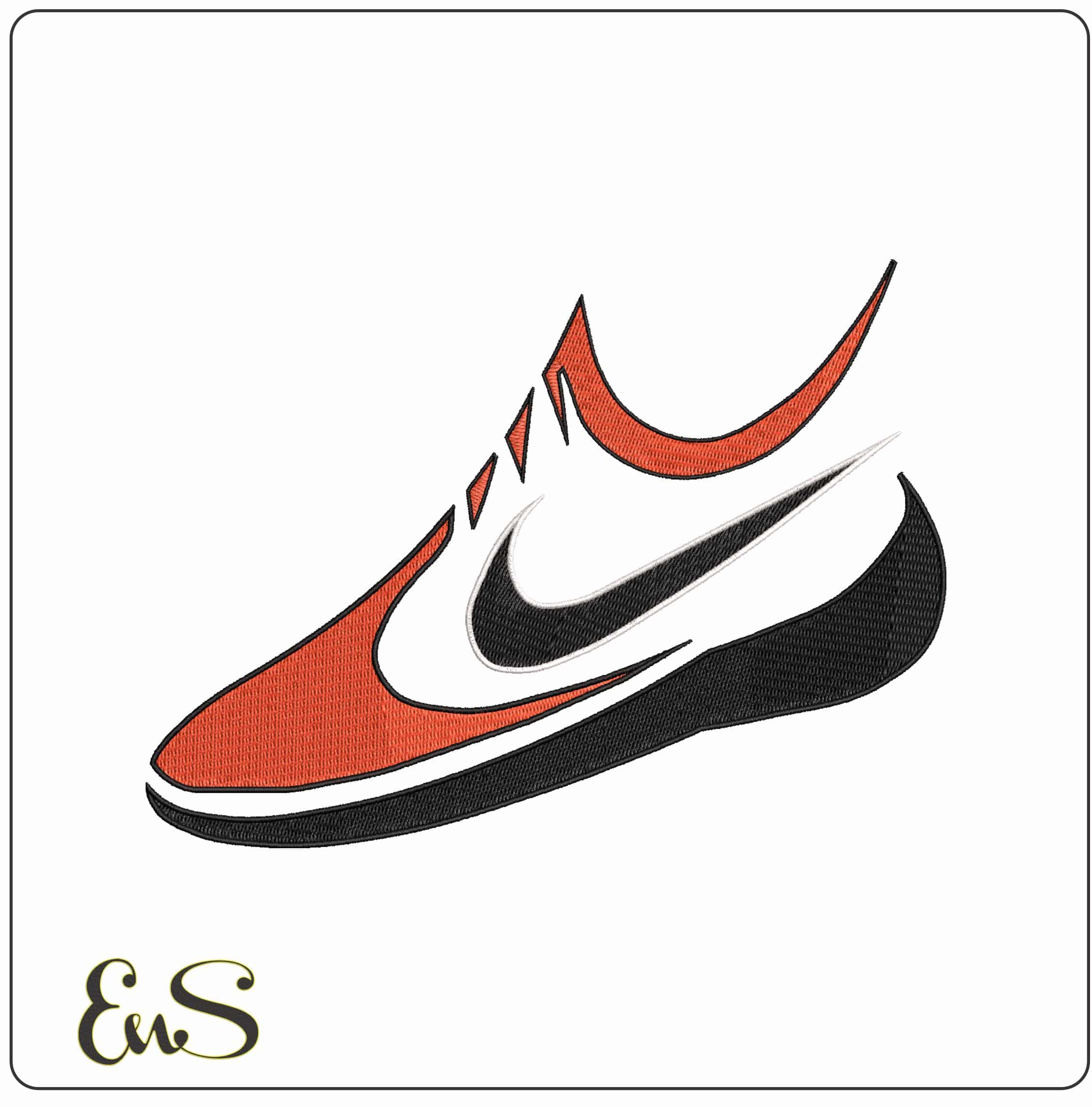 Nike Swoosh Shoe- Elegant embroidery design file - instant download