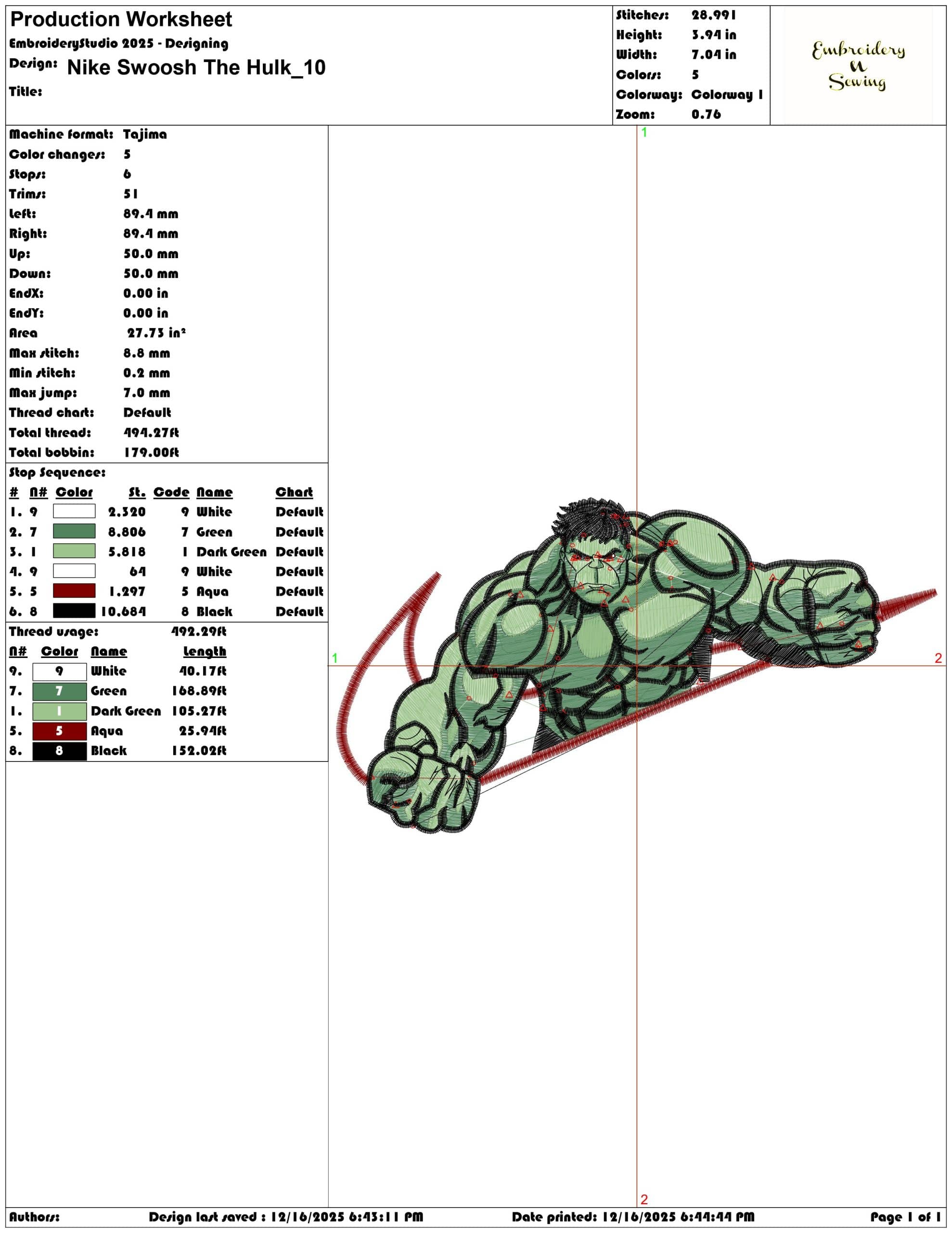 Nike Swoosh The Hulk- Elegant embroidery design file - instant download — view 3