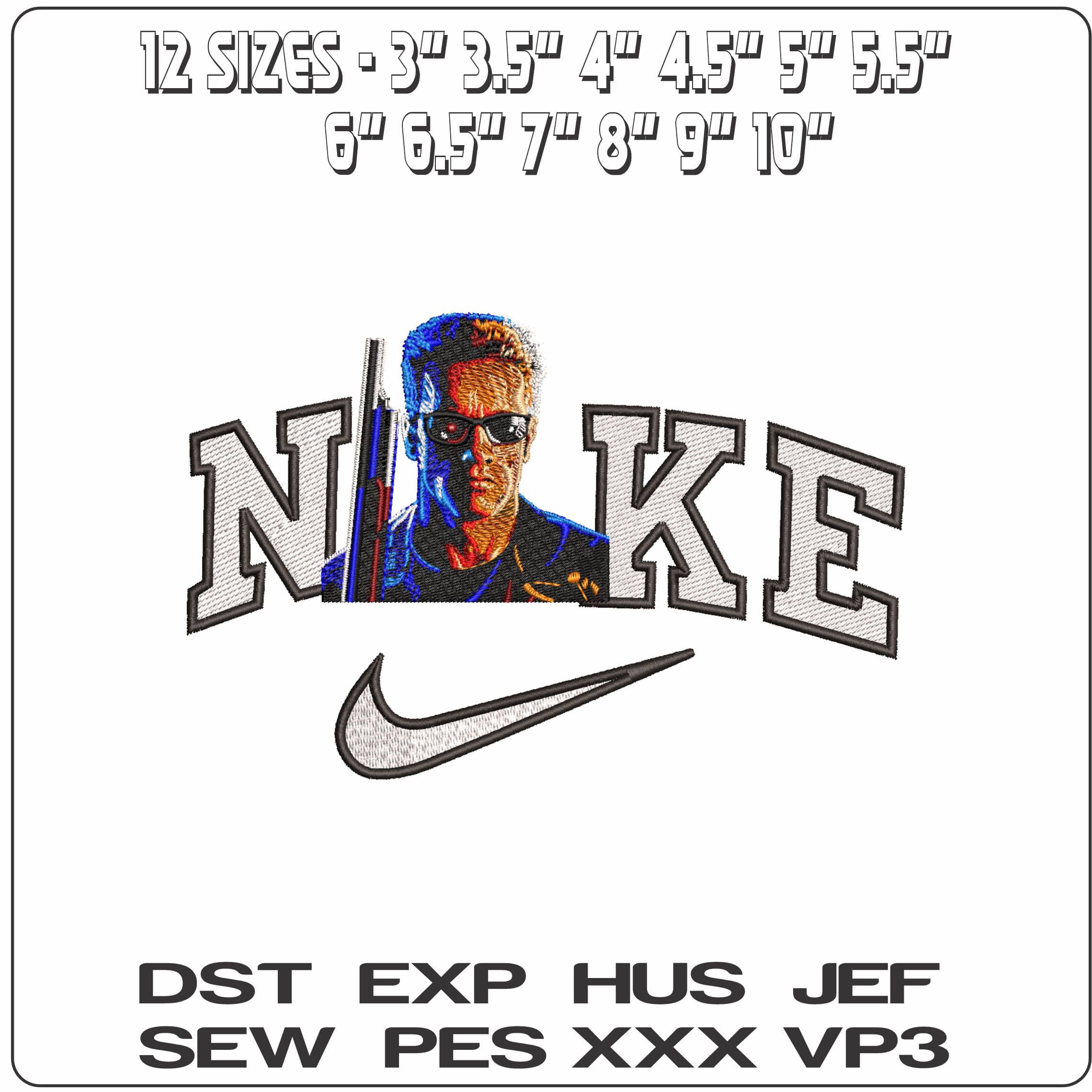 Nike Terminator Arnie Schwarzenegger- Elegant embroidery design file - instant download — view 2