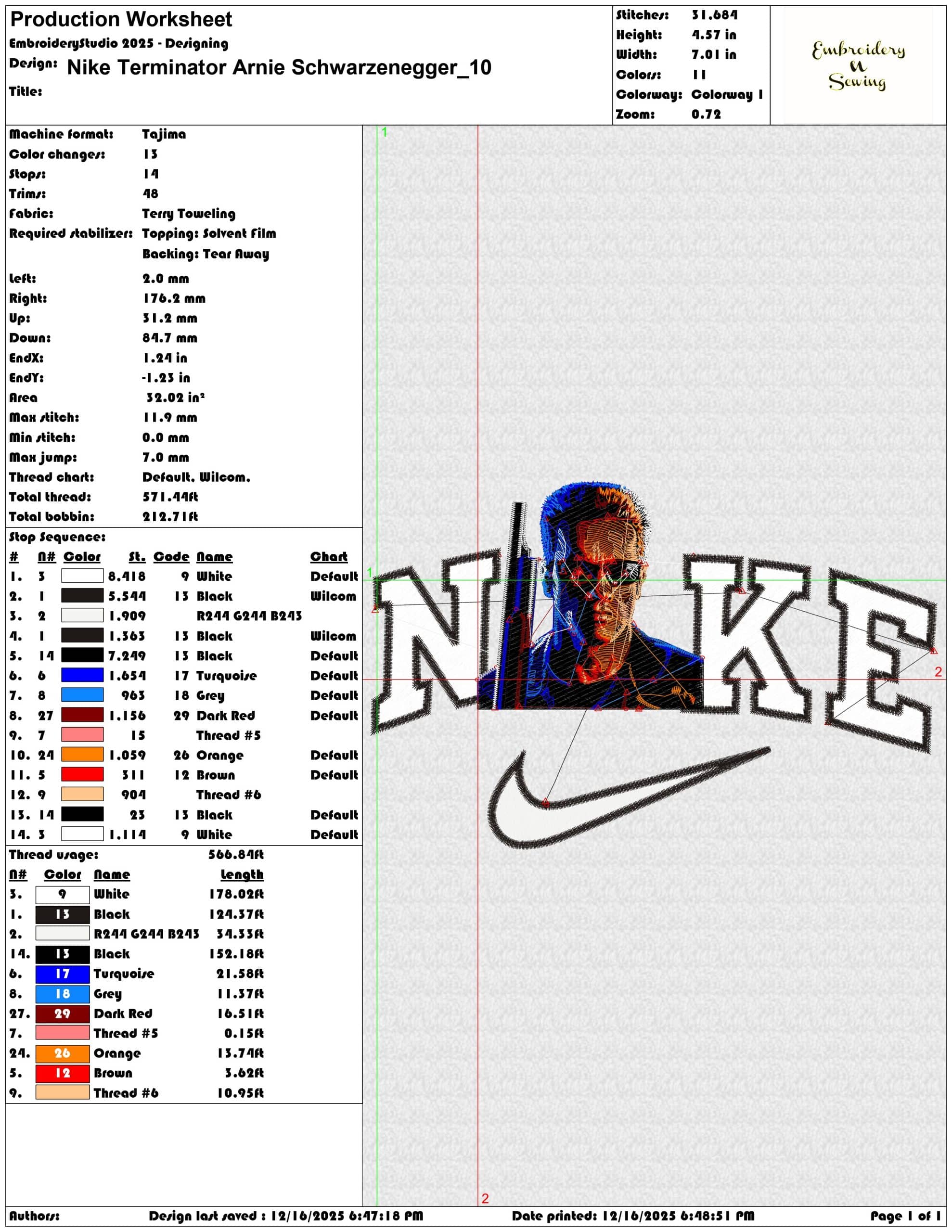 Nike Terminator Arnie Schwarzenegger- Elegant embroidery design file - instant download — view 3
