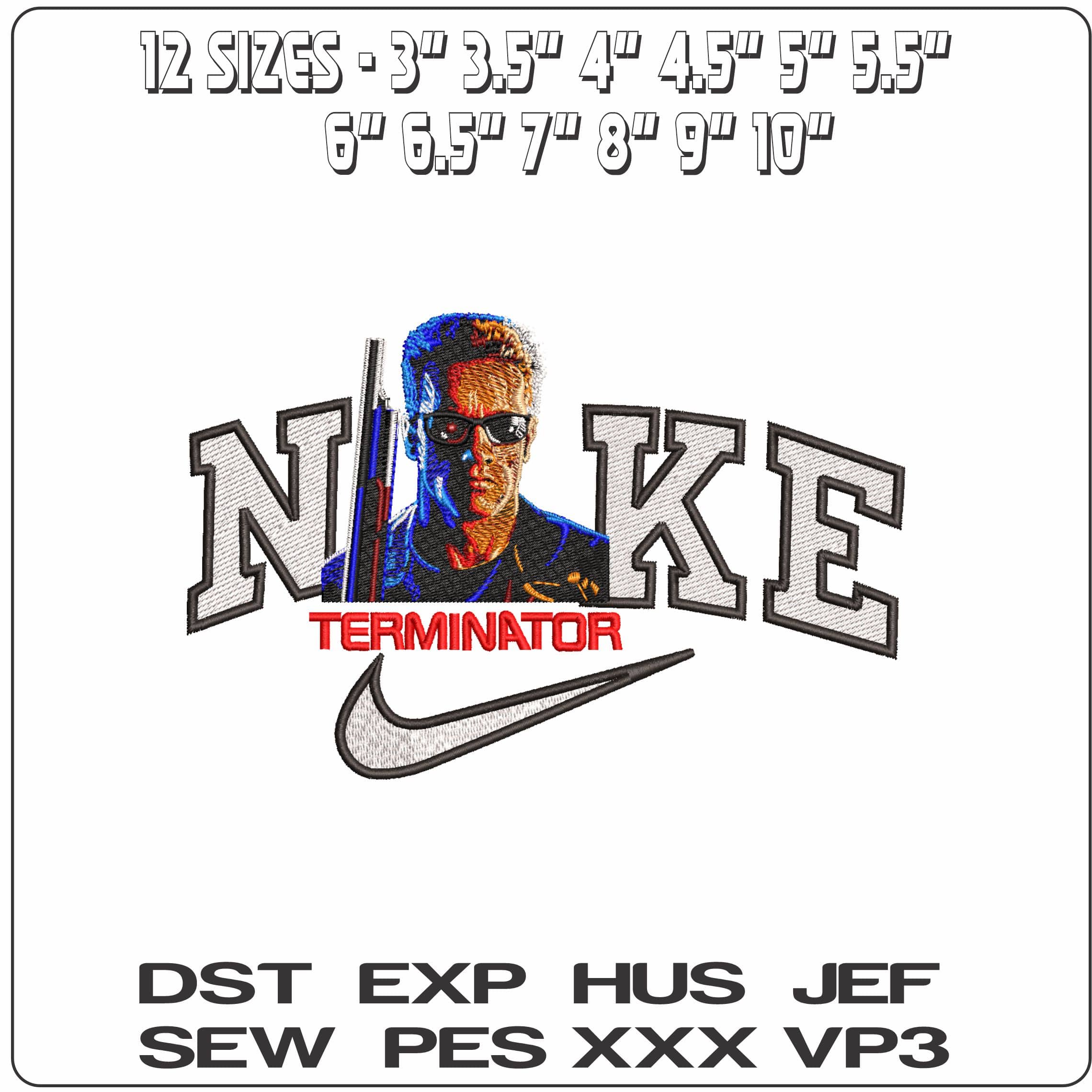 Nike Terminator Arnold Schwarzenegger- Elegant embroidery design file - instant download — view 2