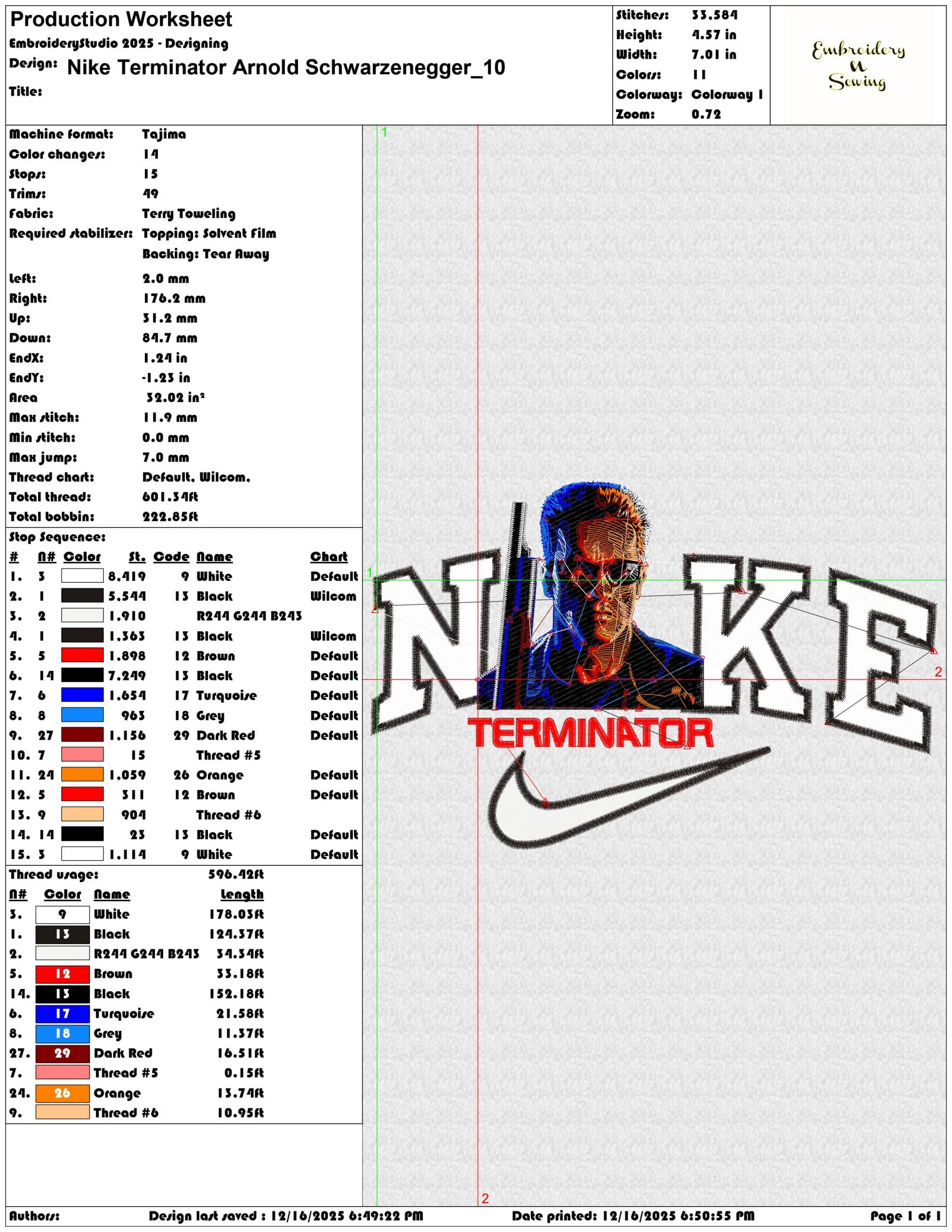 Nike Terminator Arnold Schwarzenegger- Elegant embroidery design file - instant download — view 3