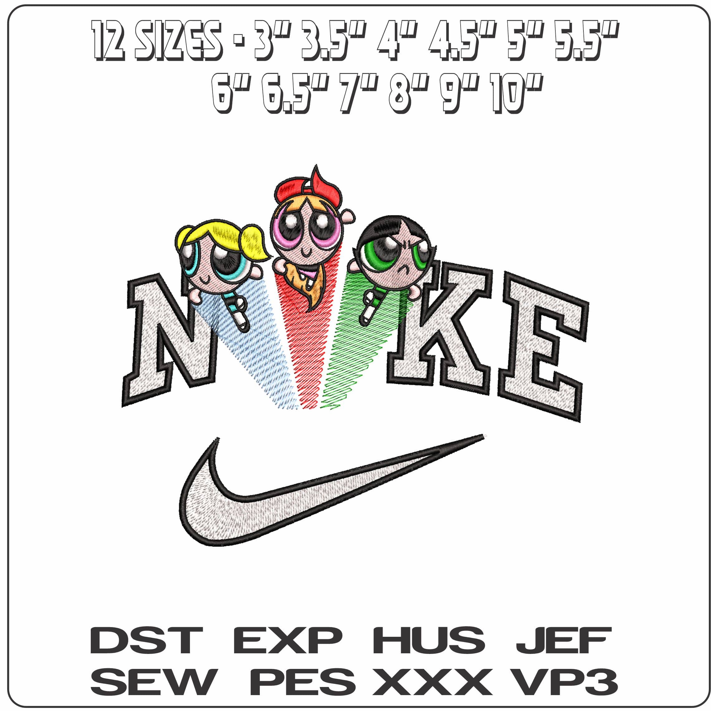 Nike The Powerpuff Girls streak- Elegant embroidery design file - instant download — view 2
