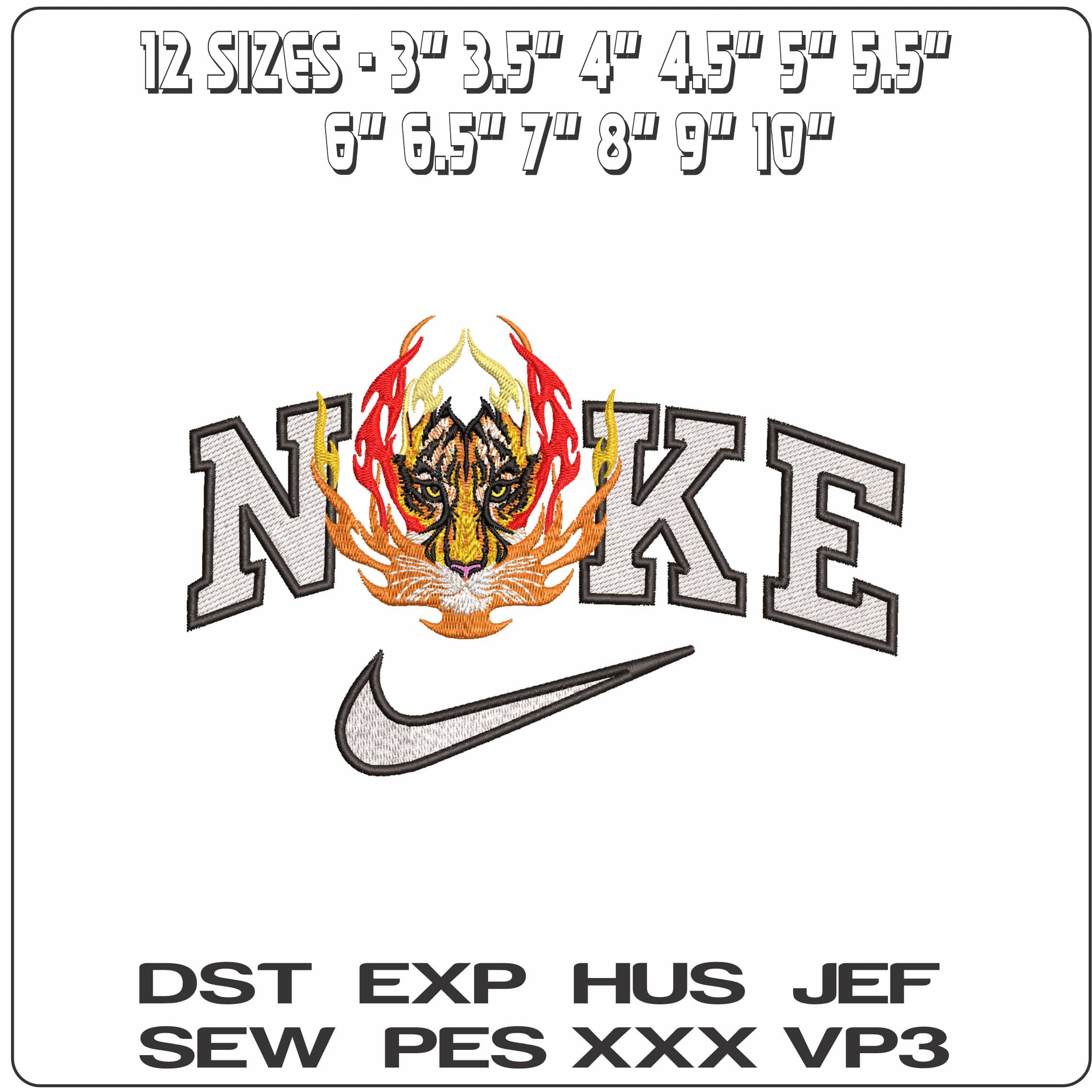 Nike Tiger face in Vibrant flames- Elegant embroidery design file - instant download — view 2