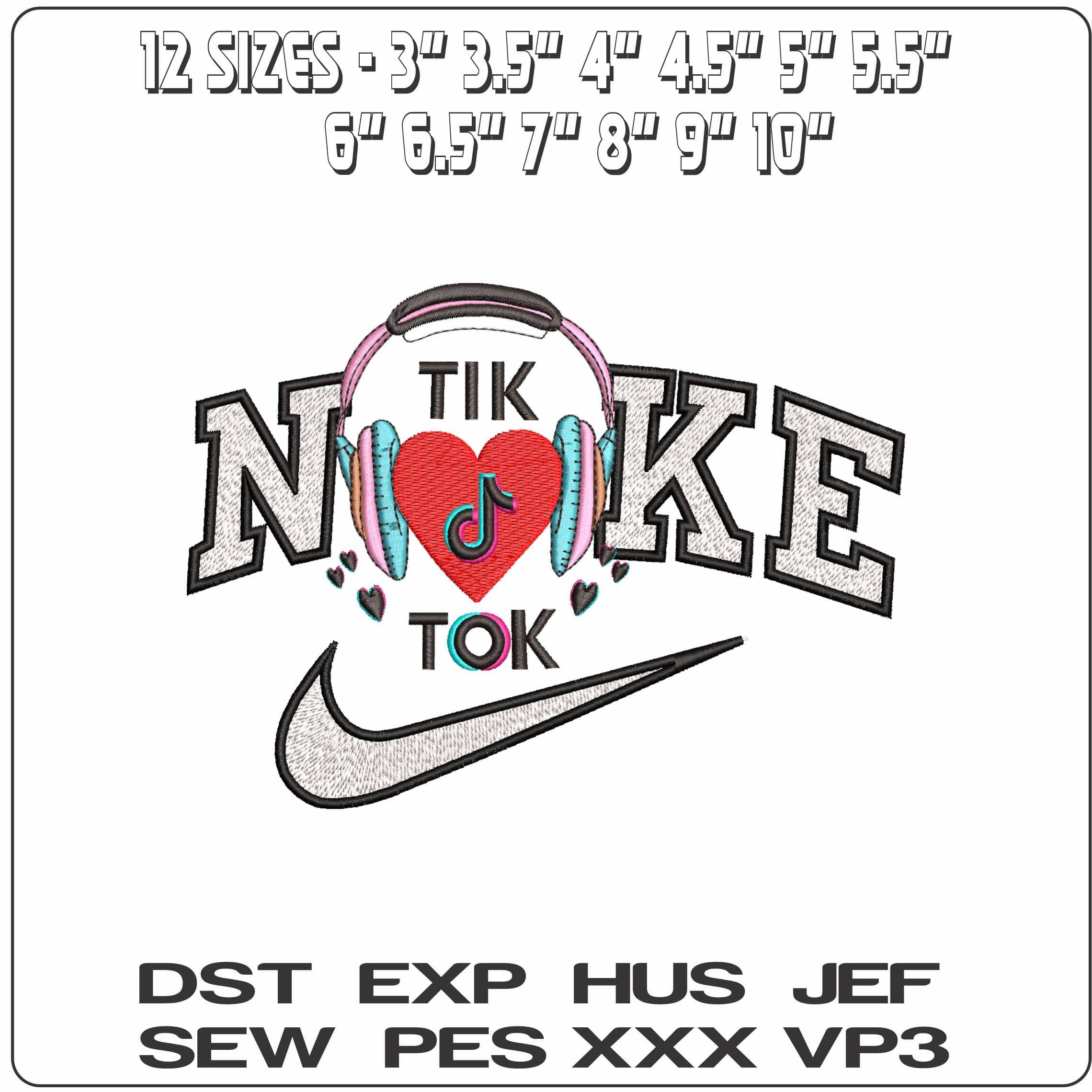 Nike Tik Tok Love Music- Elegant embroidery design file - instant download — view 2