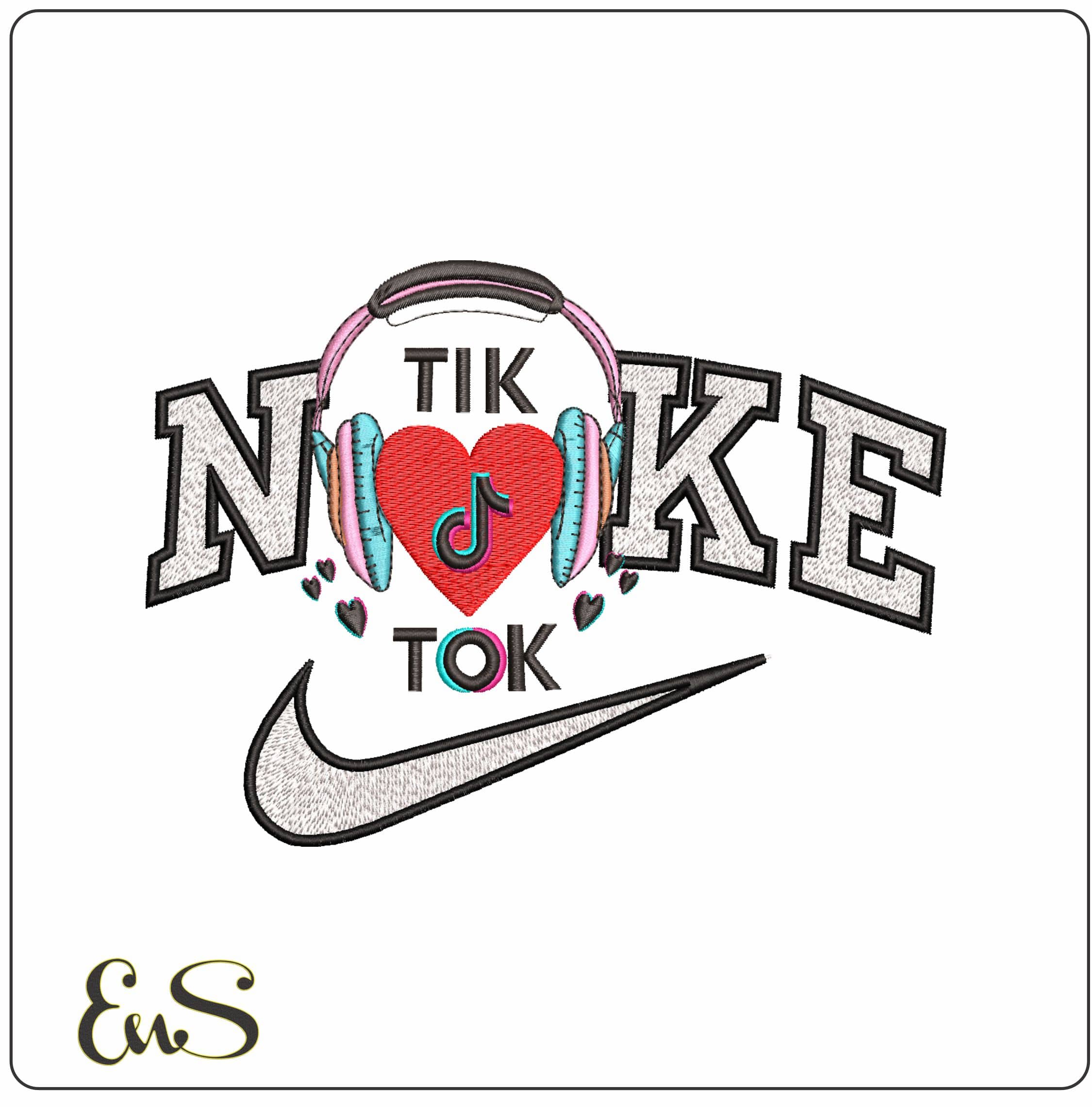Nike Tik Tok Love Music- Elegant embroidery design file - instant download