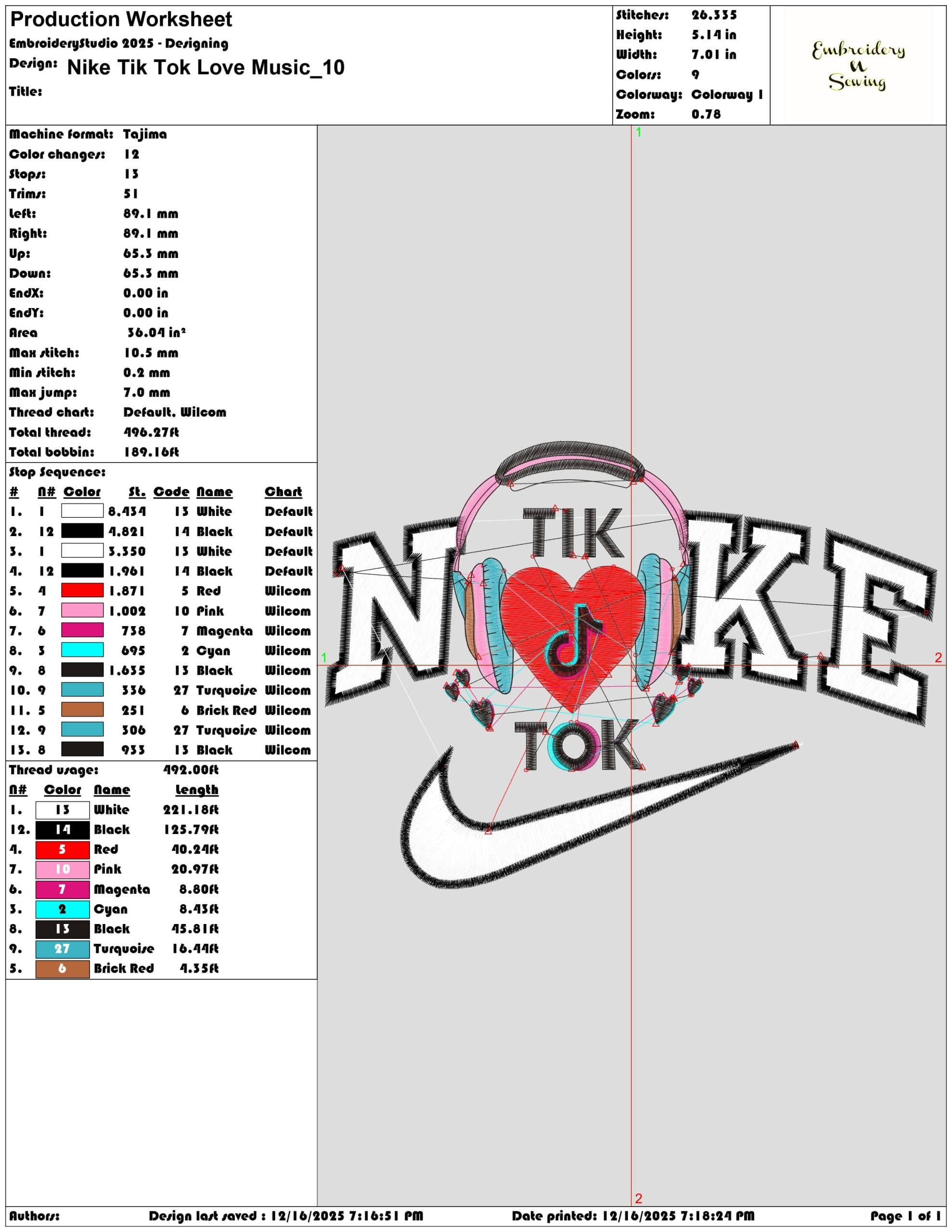 Nike Tik Tok Love Music- Elegant embroidery design file - instant download — view 3