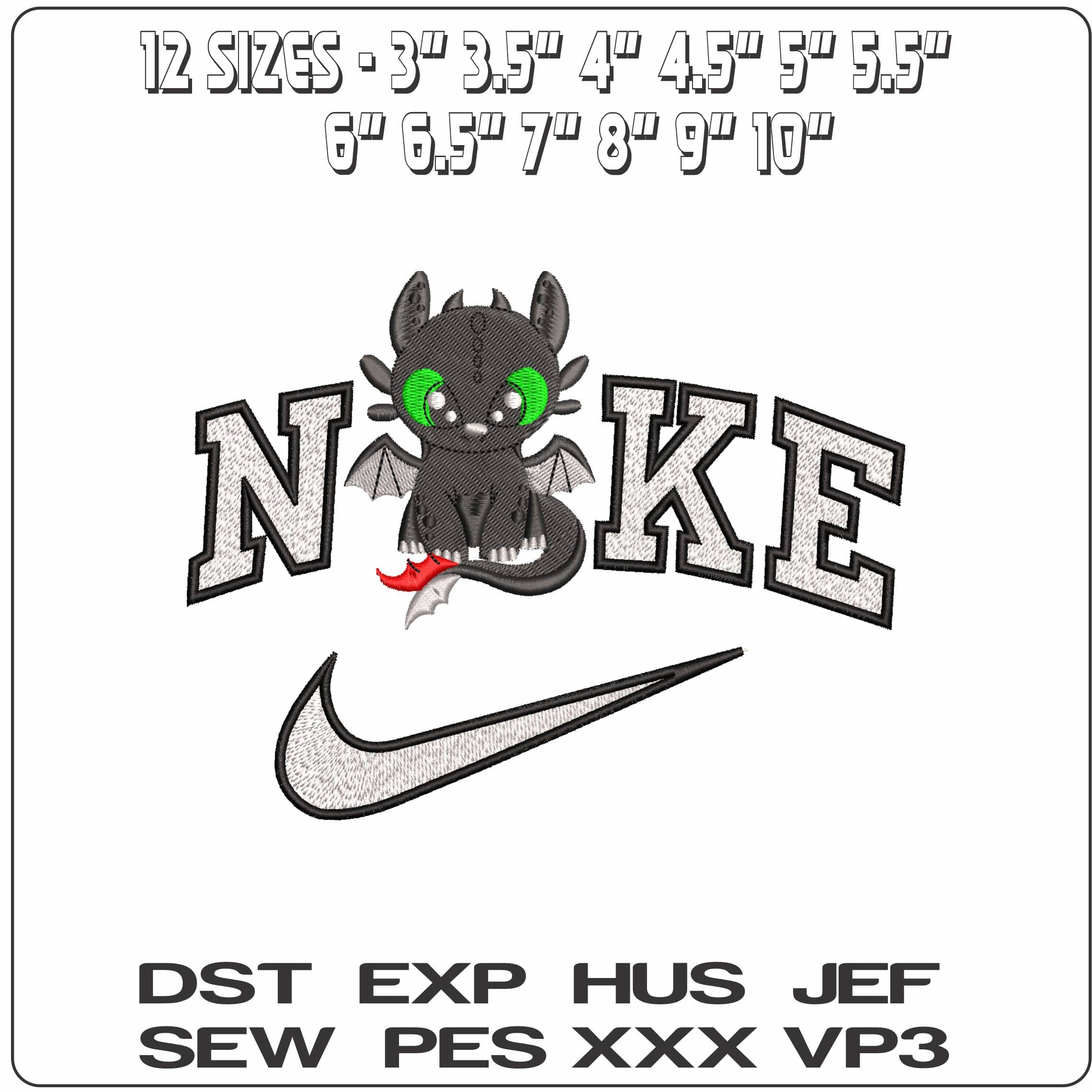 Nike Tootheless Chibi How to train a Dragon- Elegant embroidery design file - instant download — view 2