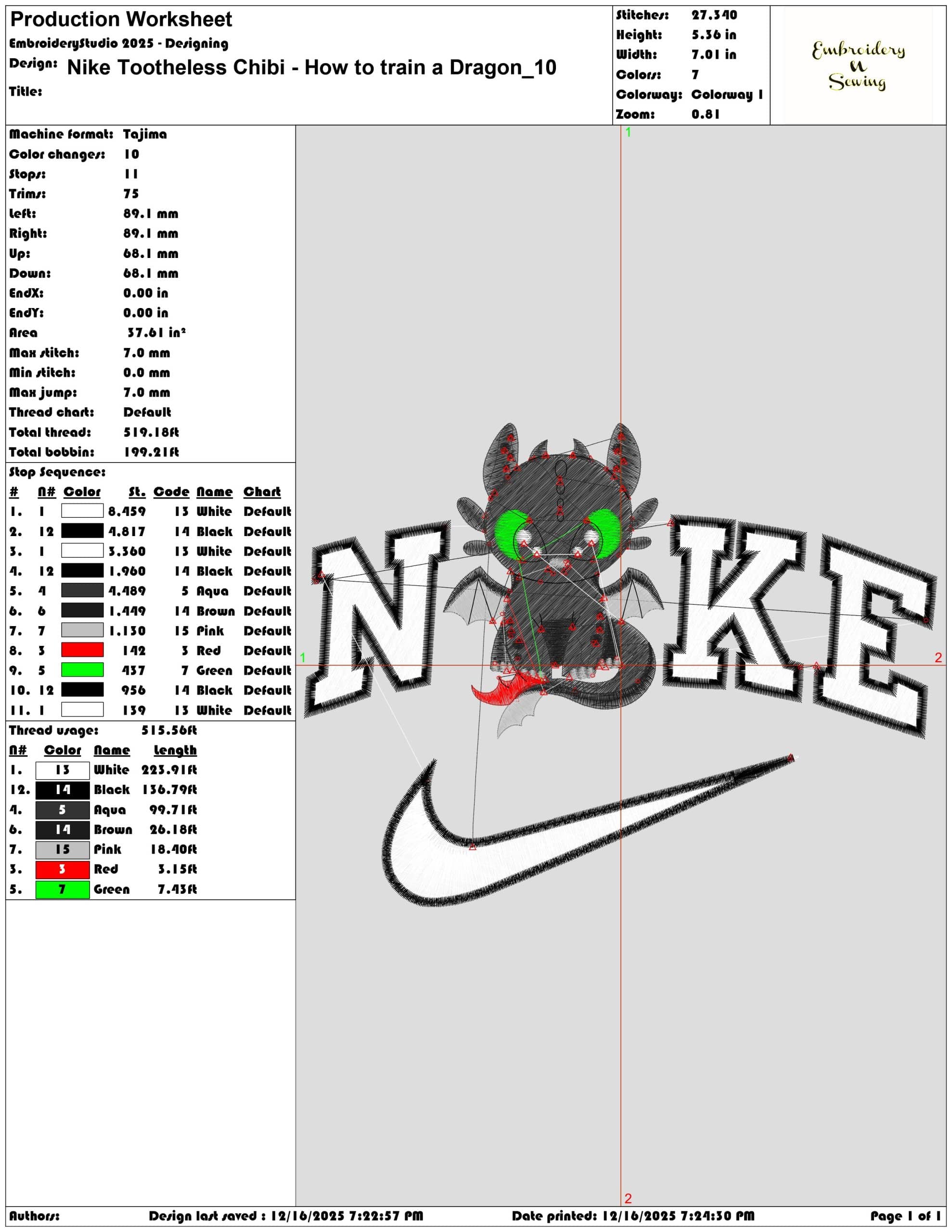 Nike Tootheless Chibi How to train a Dragon- Elegant embroidery design file - instant download — view 3