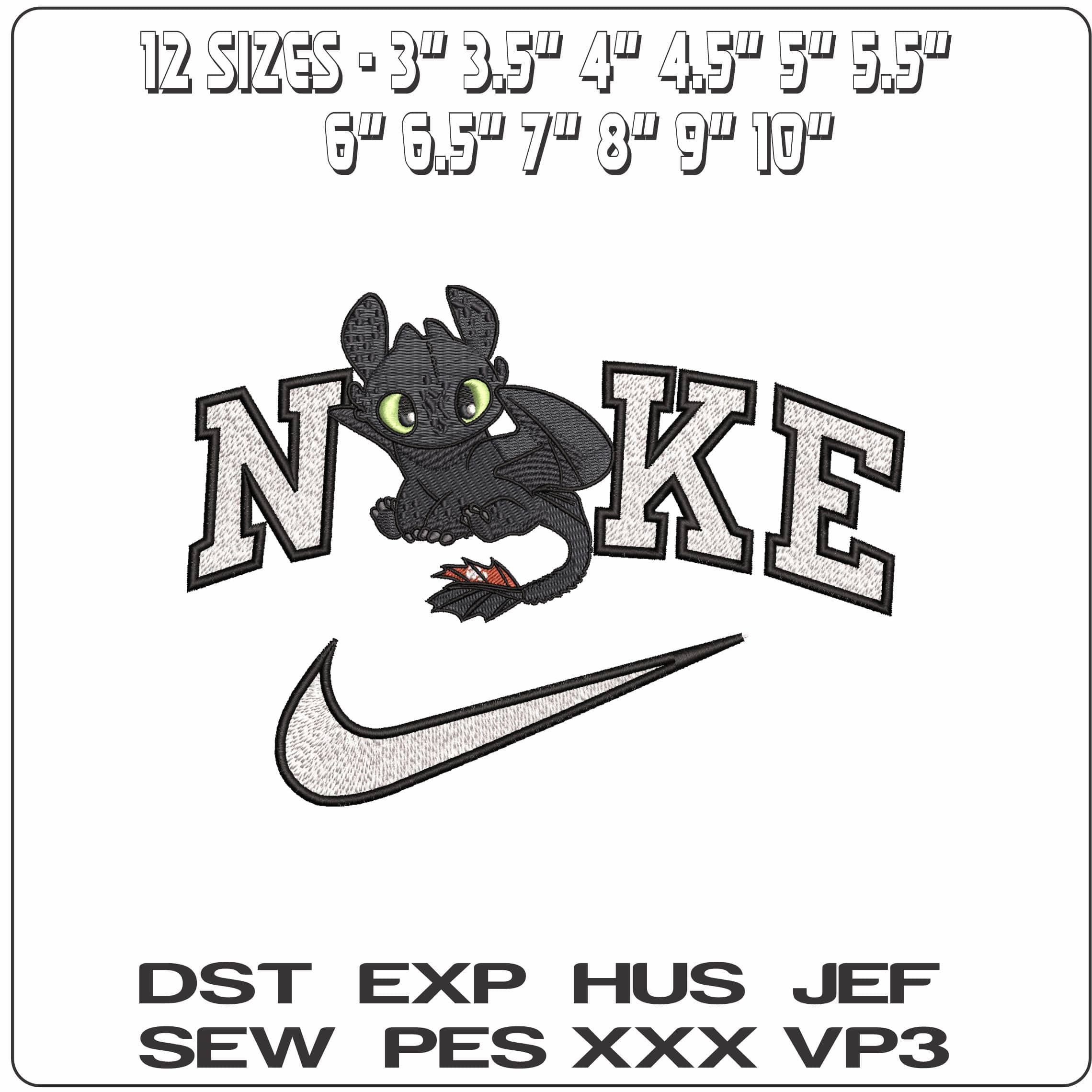 Nike Toothless Chibli How To Train a Dragon- Elegant embroidery design file - instant download — view 2
