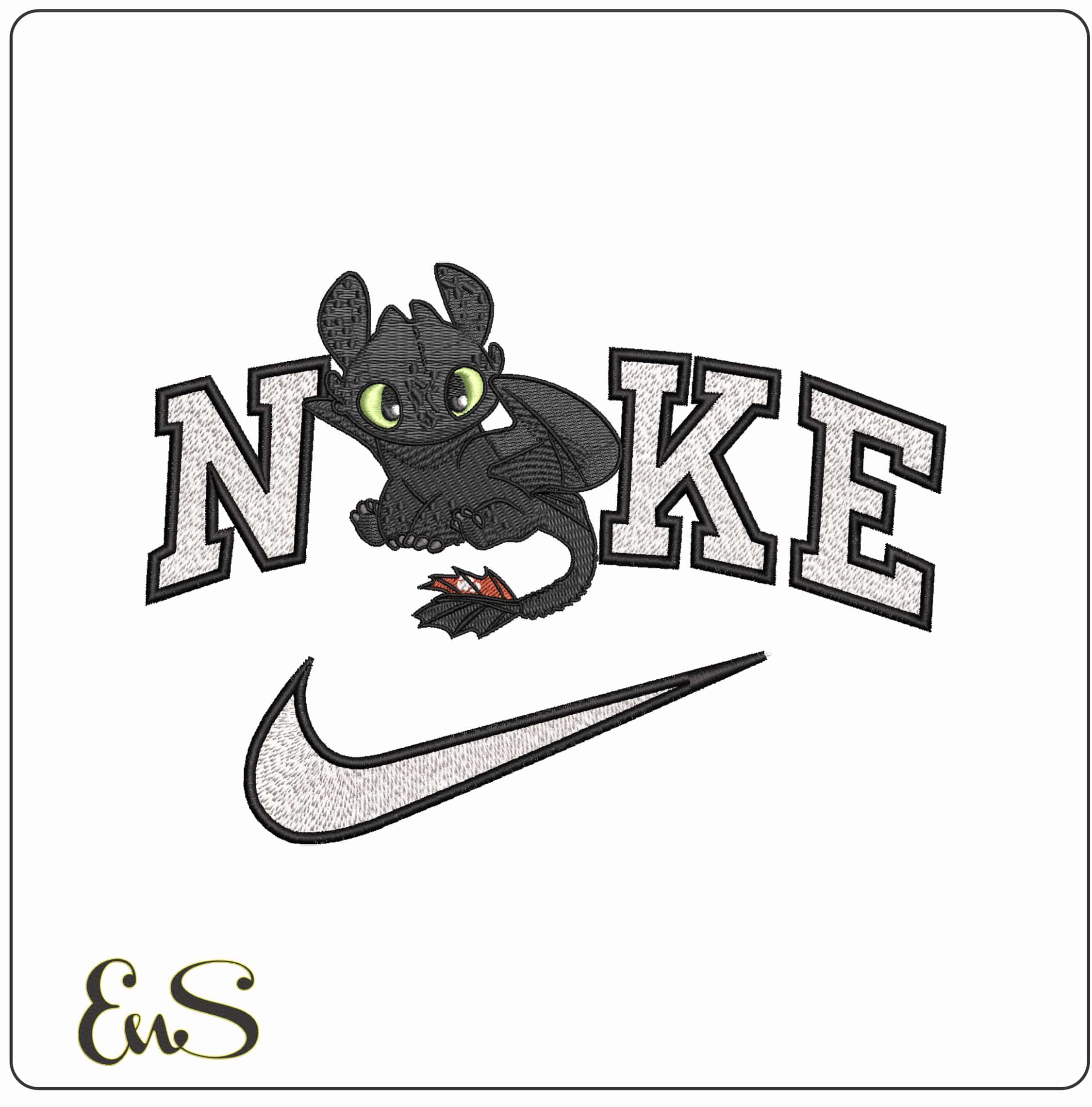 Nike Toothless Chibli How To Train a Dragon- Elegant embroidery design file - instant download