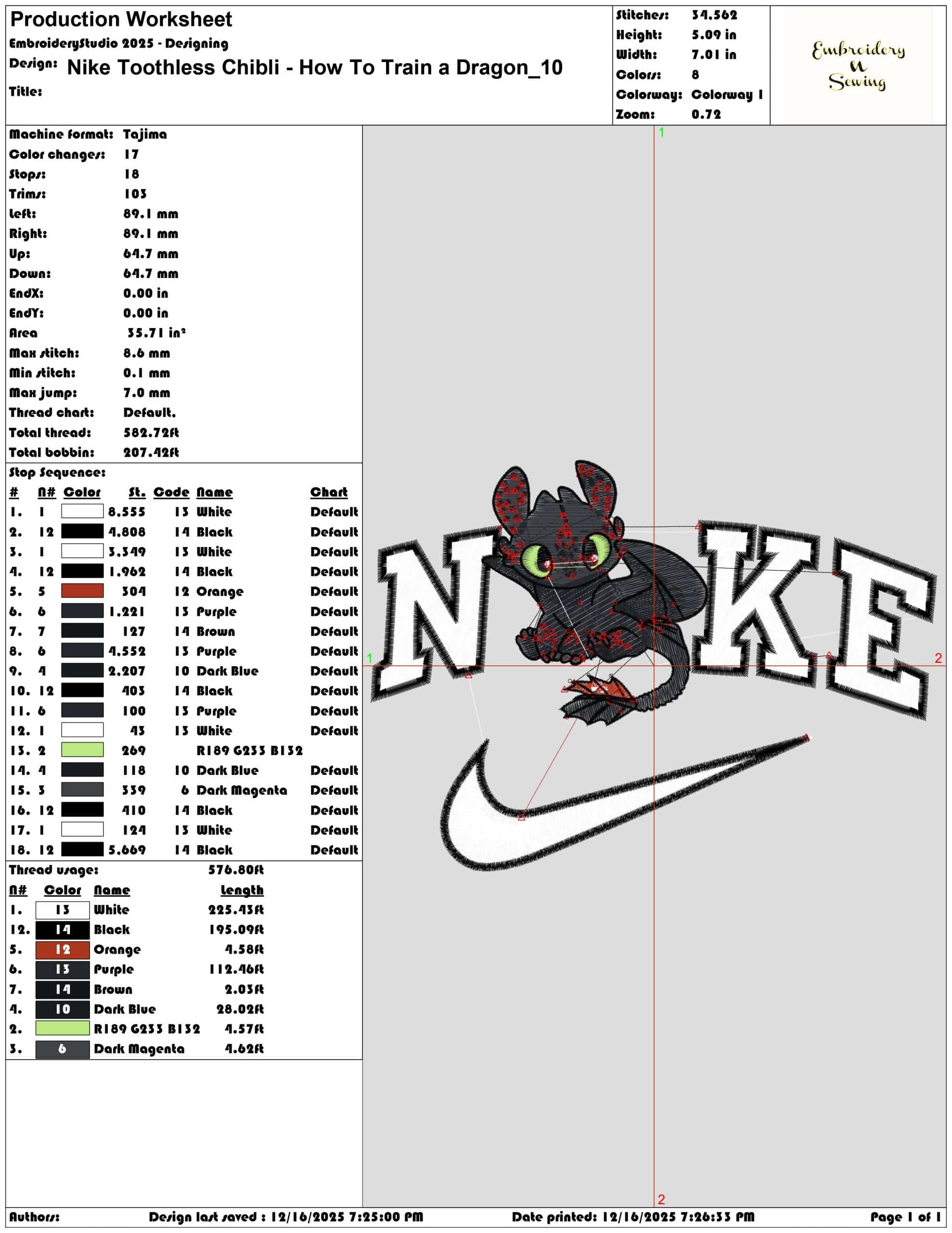 Nike Toothless Chibli How To Train a Dragon- Elegant embroidery design file - instant download — view 3