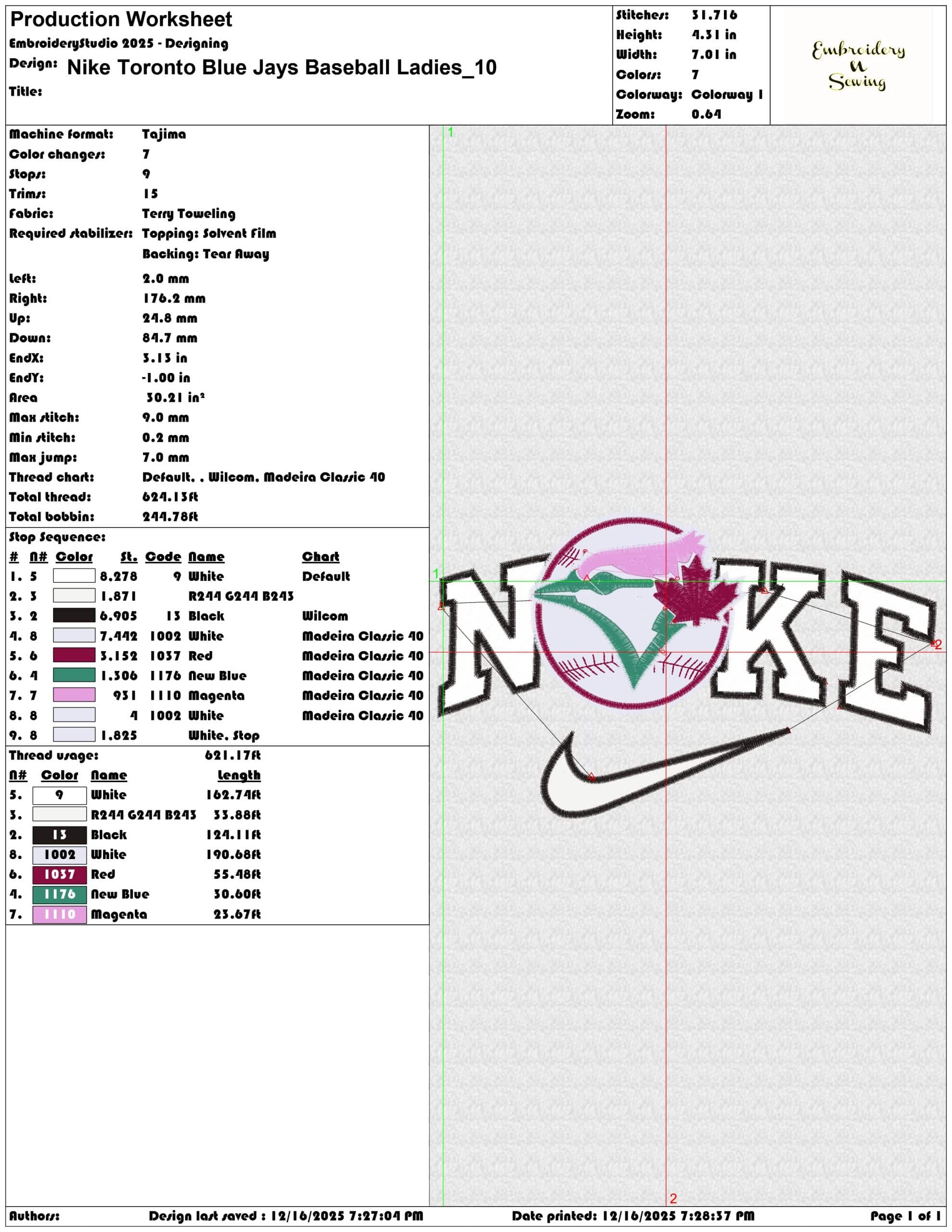 Nike Toronto Blue Jays Baseball Ladies- Elegant embroidery design file - instant download — view 3