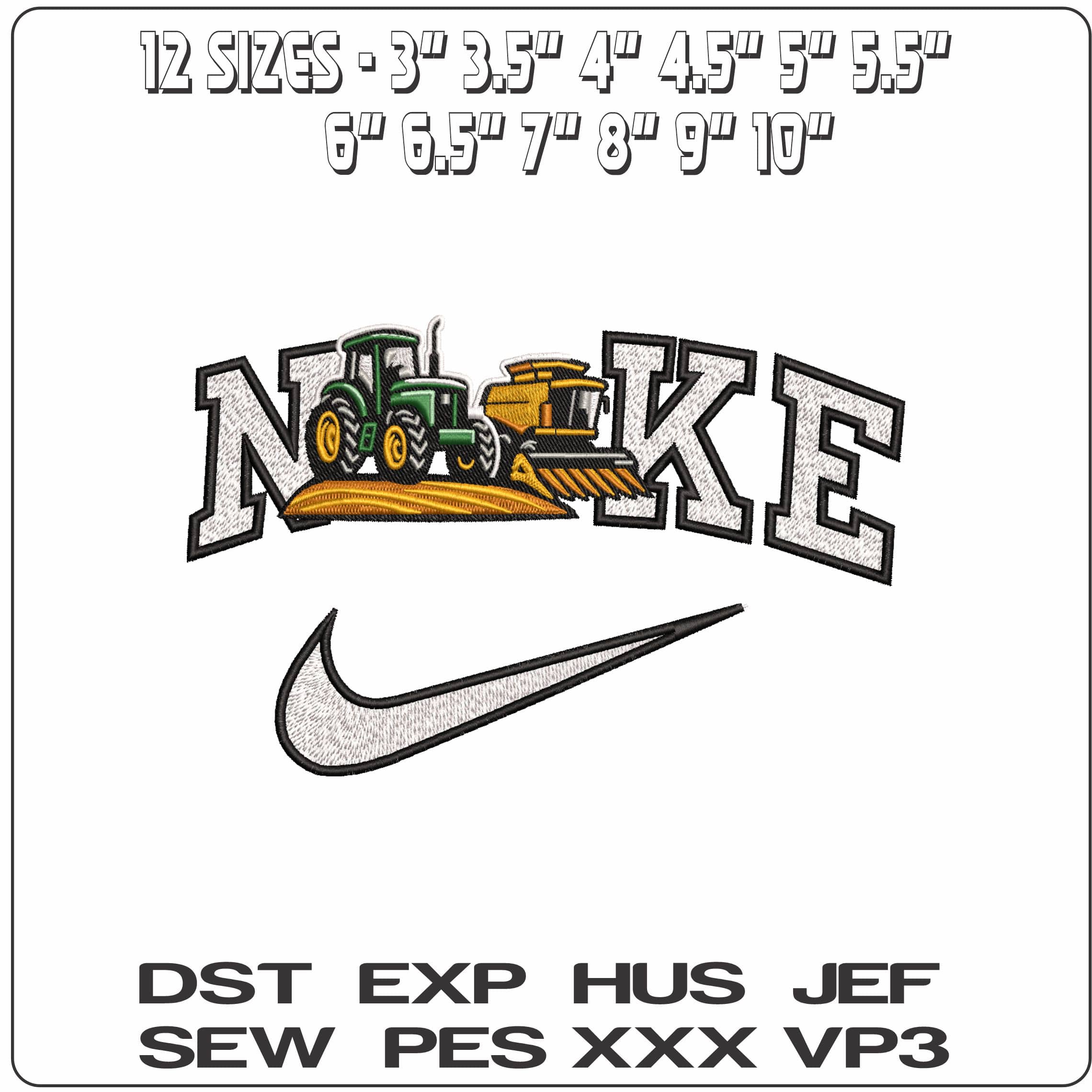 Nike Tractor and Combine Harvester in a field- Elegant embroidery design file - instant download — view 2